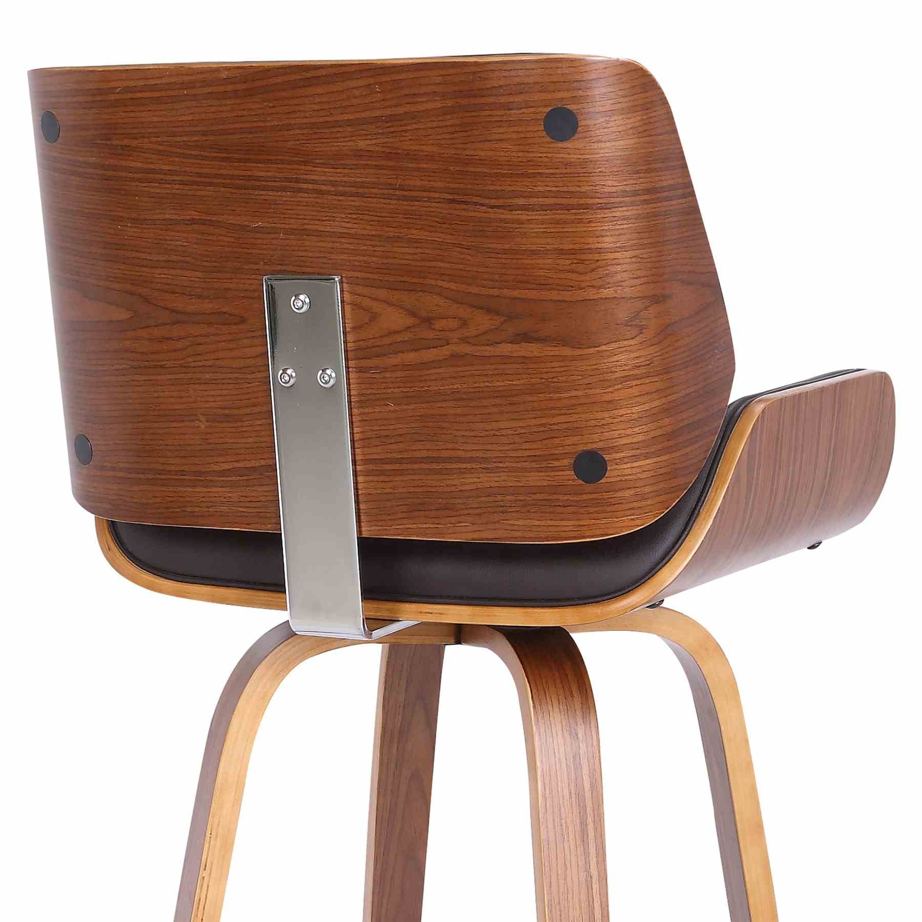 Tyler 30" Bar Height Swivel Brown Faux Leather and Walnut Wood Bar Stool - Image 7