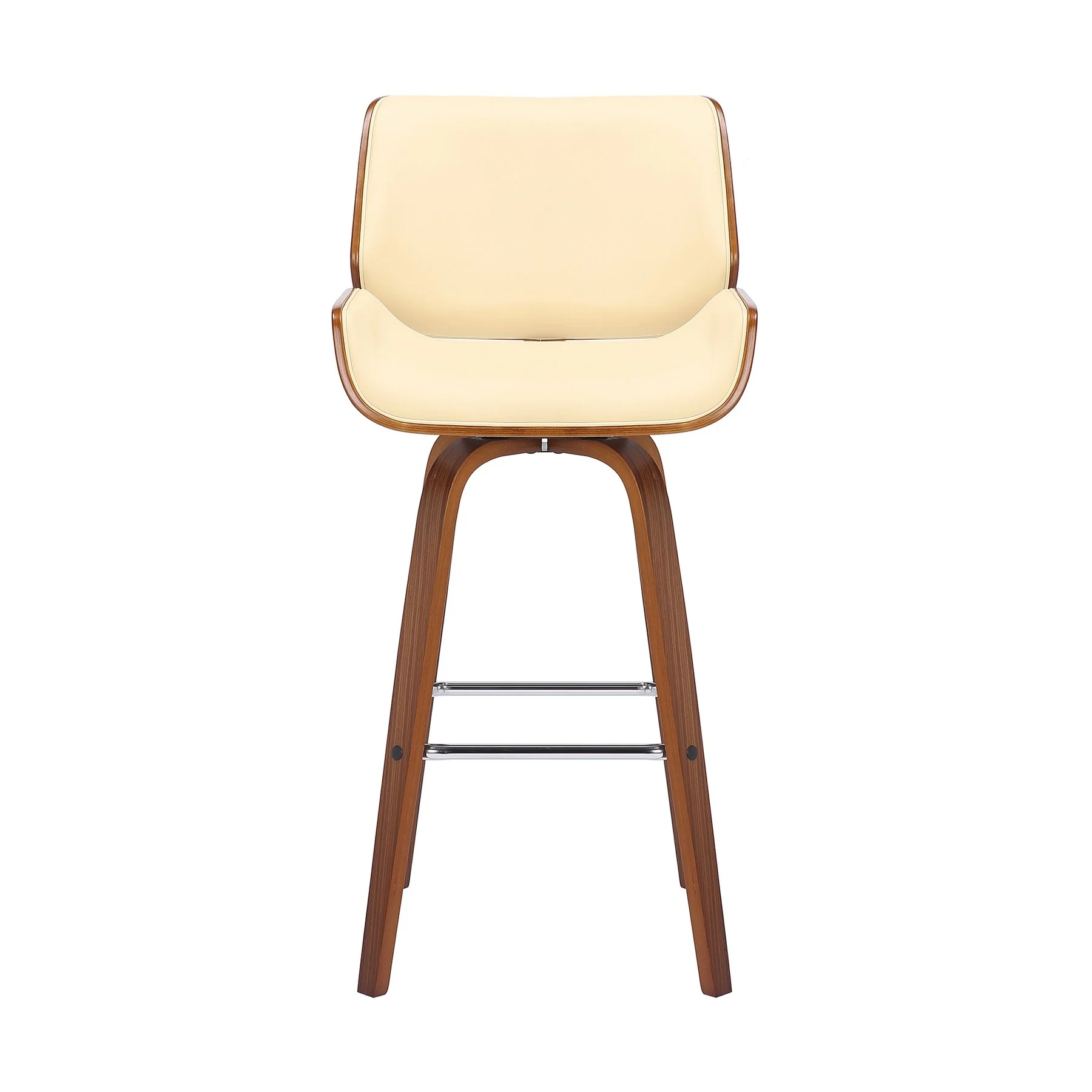 Tyler 30" Bar Height Swivel Cream Faux Leather and Walnut Wood Bar Stool - Image 2