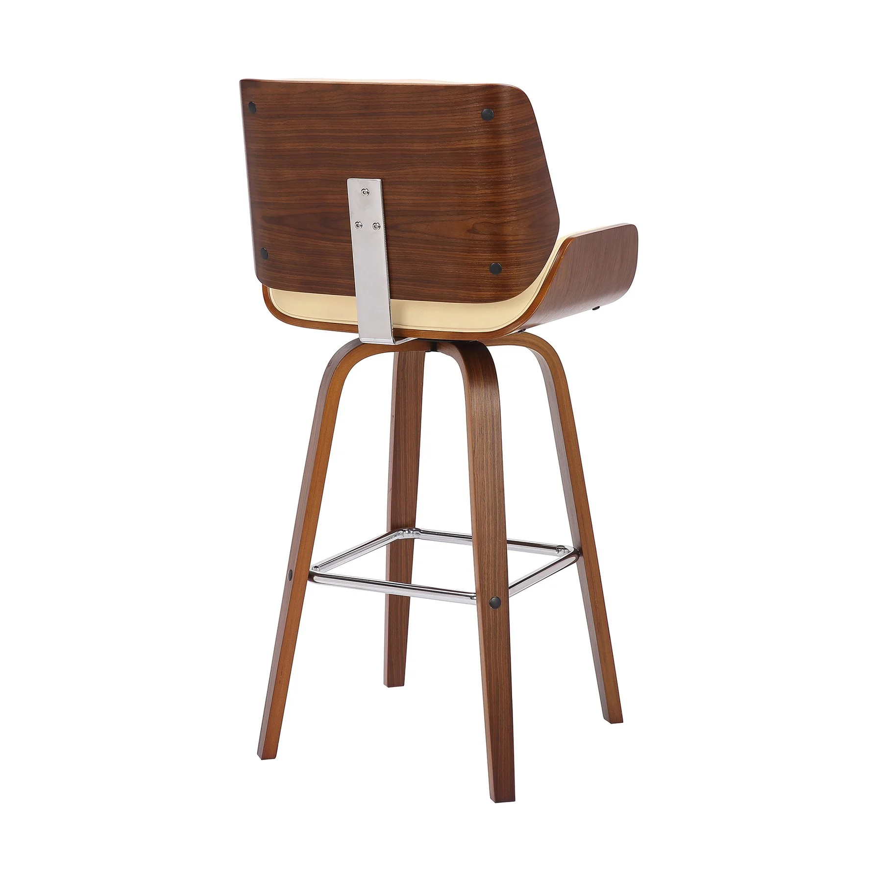 Tyler 30" Bar Height Swivel Cream Faux Leather and Walnut Wood Bar Stool - Image 4