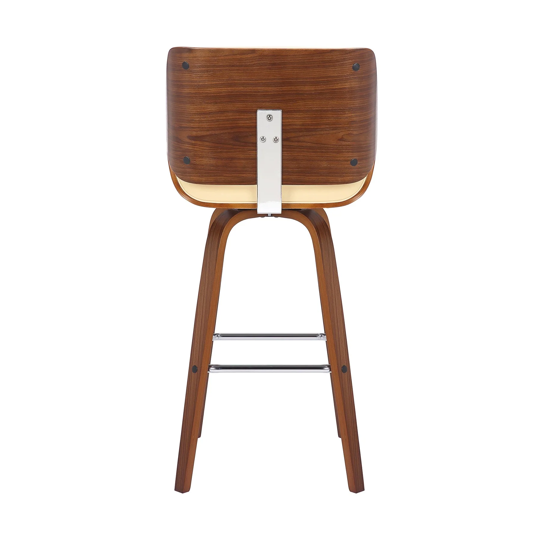 Tyler 30" Bar Height Swivel Cream Faux Leather and Walnut Wood Bar Stool - Image 5