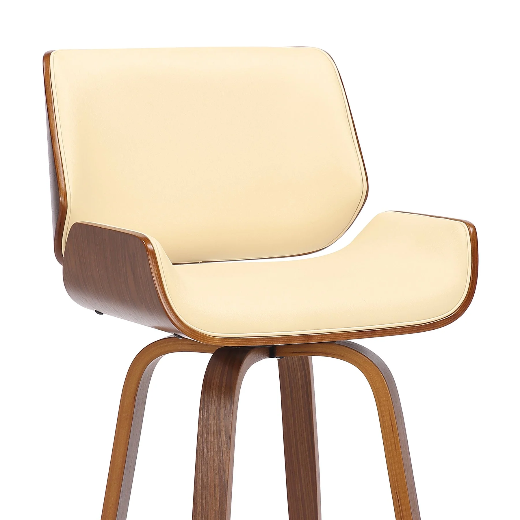 Tyler 30" Bar Height Swivel Cream Faux Leather and Walnut Wood Bar Stool - Image 6