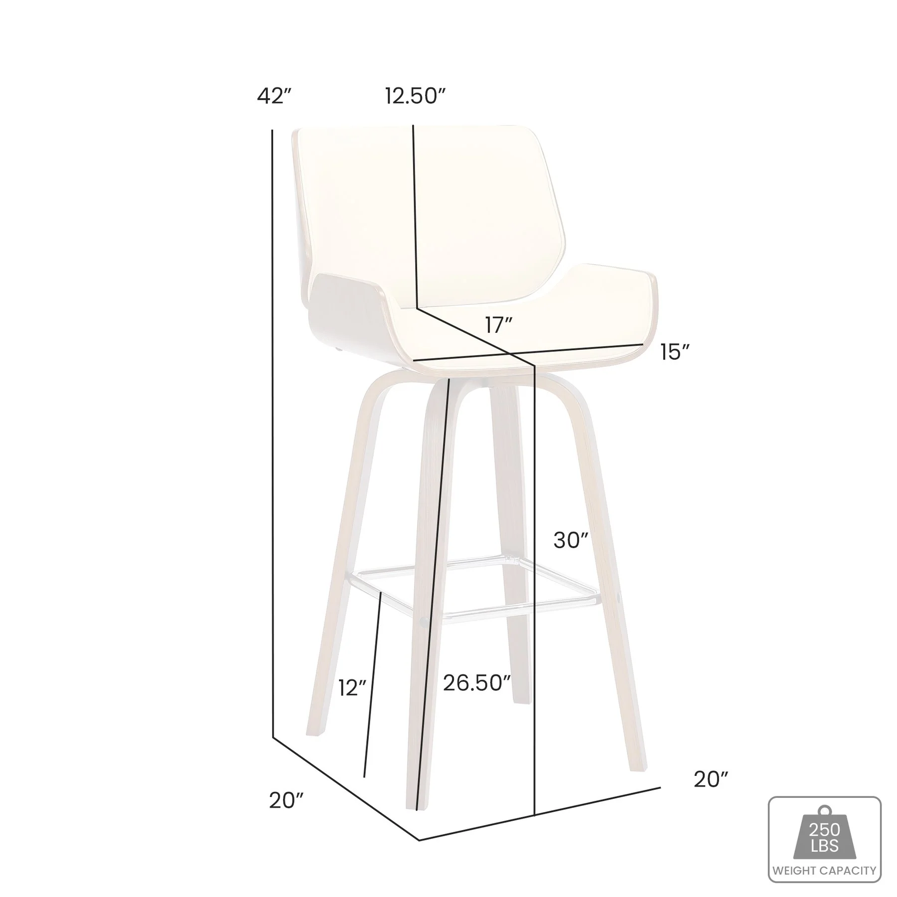 Tyler 30" Bar Height Swivel Cream Faux Leather and Walnut Wood Bar Stool - Image 9