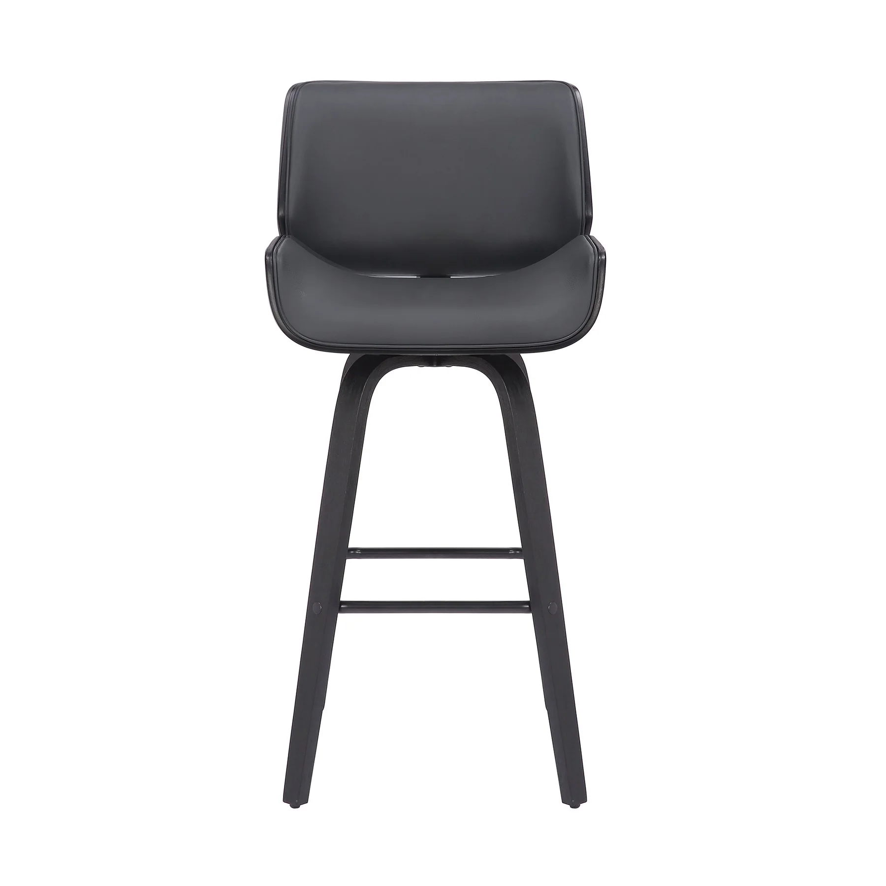 Tyler 30" Bar Height Swivel Gray Faux Leather and Black Wood Bar Stool - Image 2