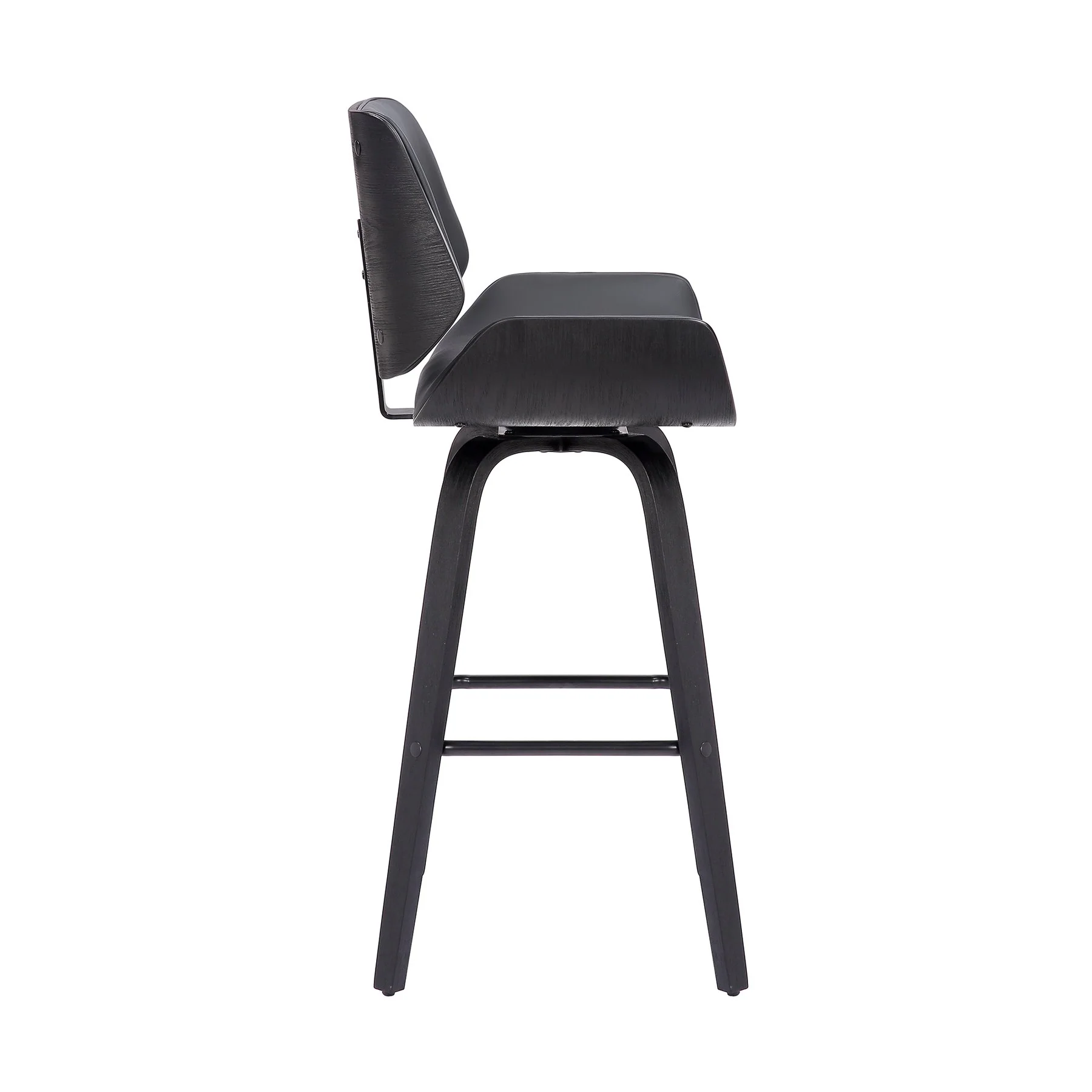 Tyler 30" Bar Height Swivel Gray Faux Leather and Black Wood Bar Stool - Image 3