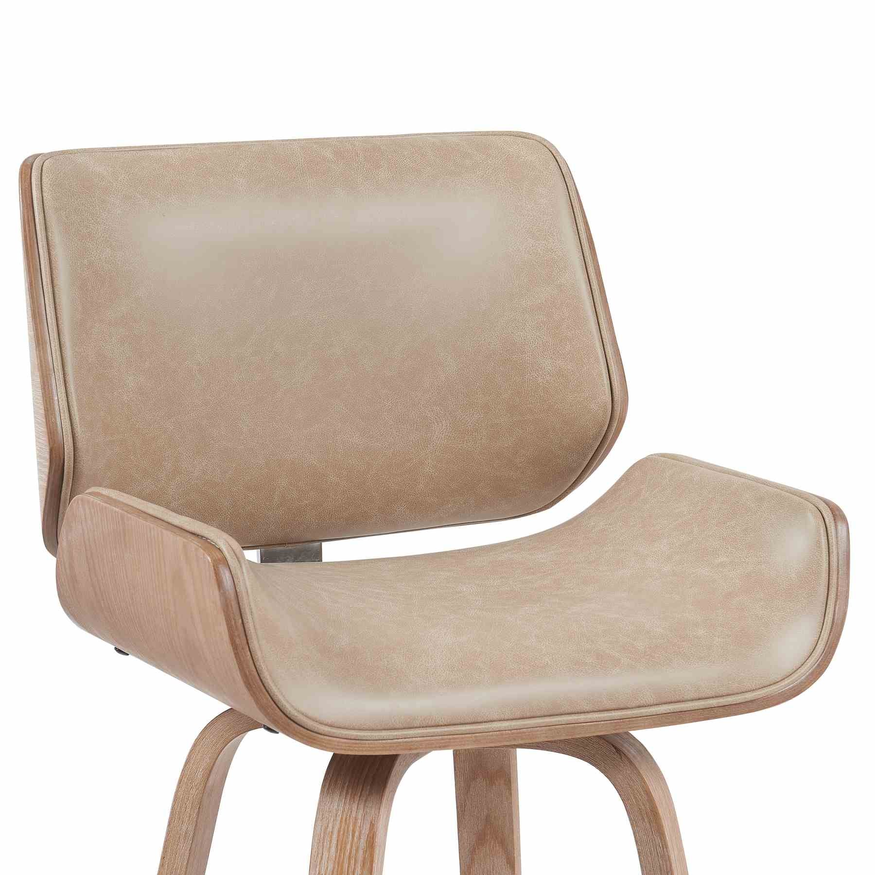 Tyler Modern Counter Height Swivel  Bar Stool with White Wash Finished Wood and Vintage Brown Upholstery - Image 4