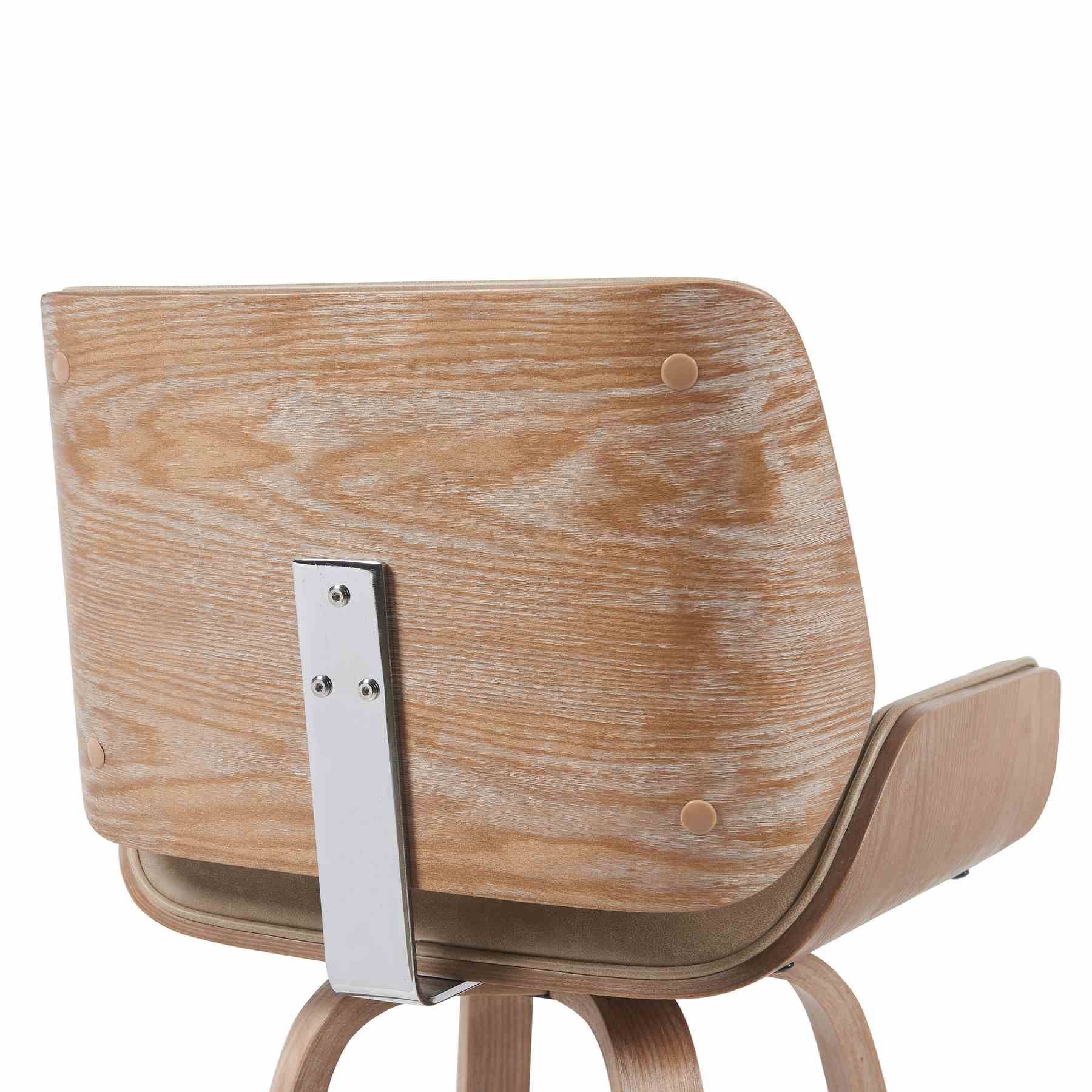 Tyler Modern Counter Height Swivel  Bar Stool with White Wash Finished Wood and Vintage Brown Upholstery - Image 5