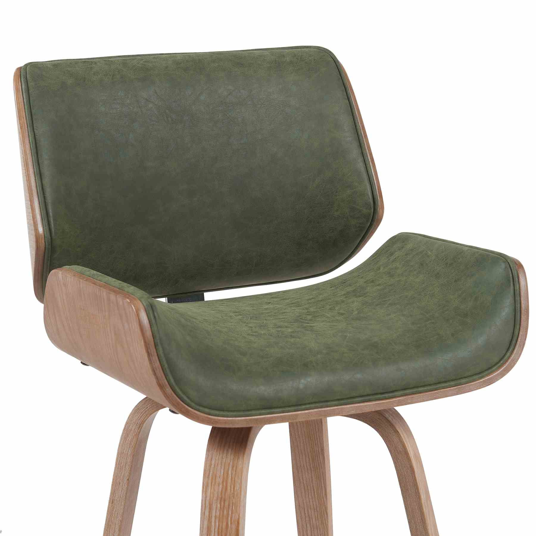 Tyler Modern Counter Height Swivel Bar Stool with White Wash Finished Wood and Vintage Green Upholstery - Image 4