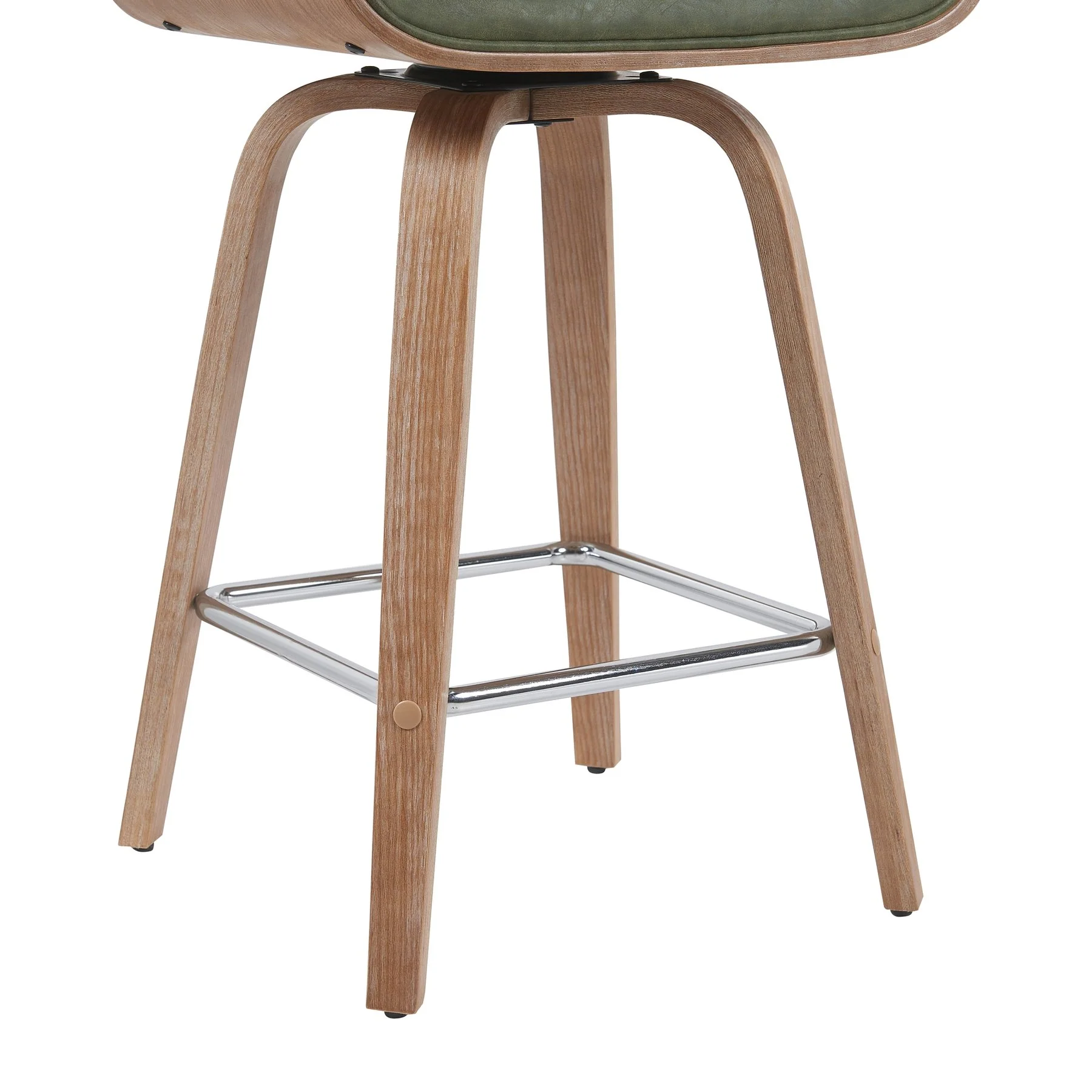Tyler Modern Counter Height Swivel Bar Stool with White Wash Finished Wood and Vintage Green Upholstery - Image 6
