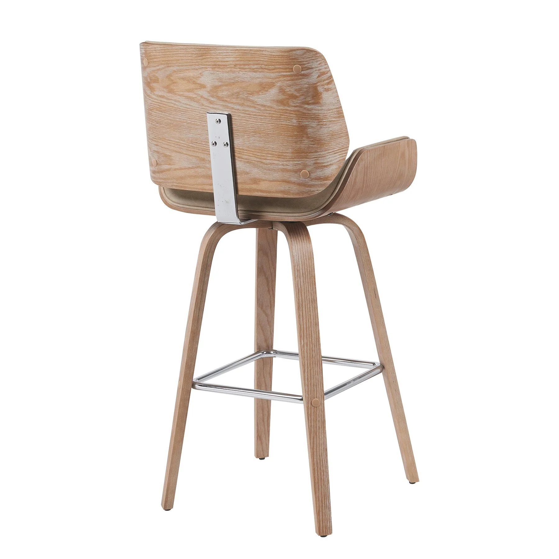 Tyler Modern Swivel Bar Stool with White Wash Finished Wood and Vintage Brown Upholstery - Image 3