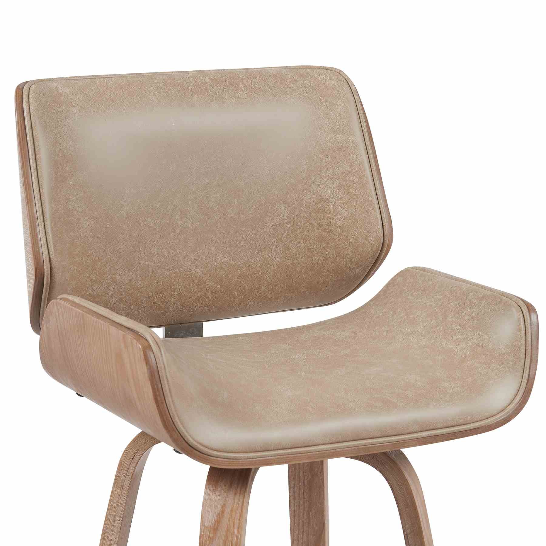 Tyler Modern Swivel Bar Stool with White Wash Finished Wood and Vintage Brown Upholstery - Image 4