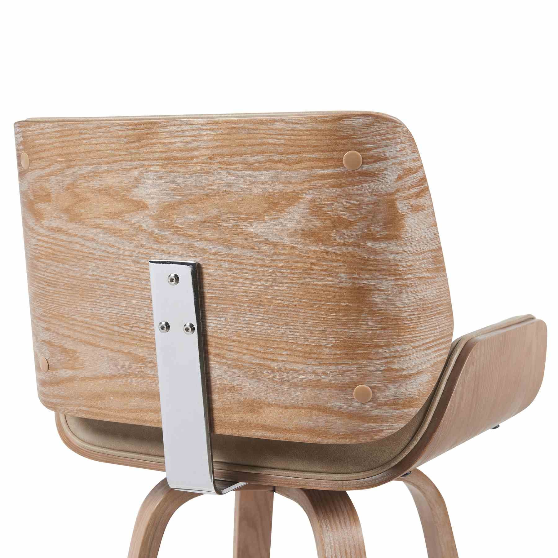 Tyler Modern Swivel Bar Stool with White Wash Finished Wood and Vintage Brown Upholstery - Image 5