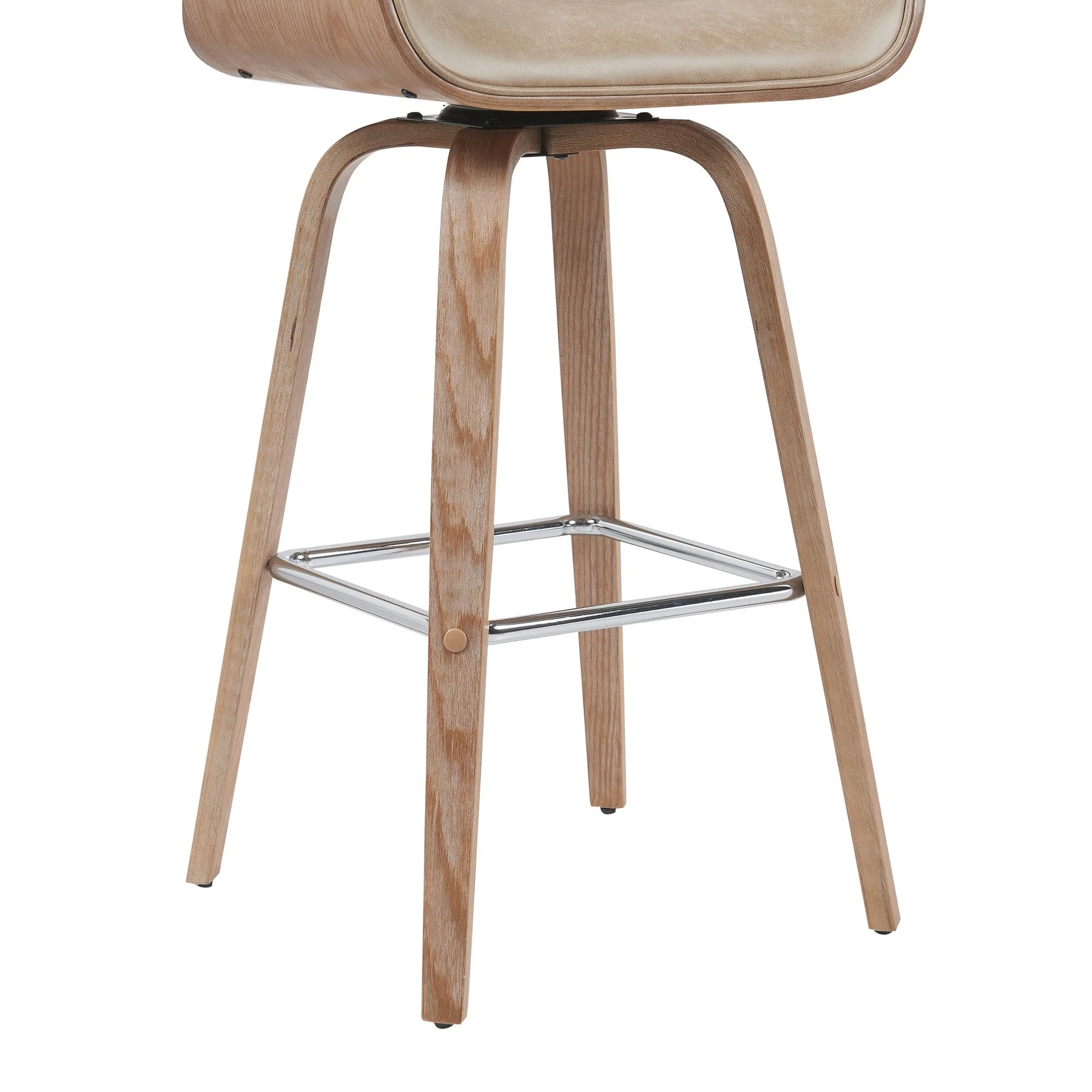 Tyler Modern Swivel Bar Stool with White Wash Finished Wood and Vintage Brown Upholstery - Image 6
