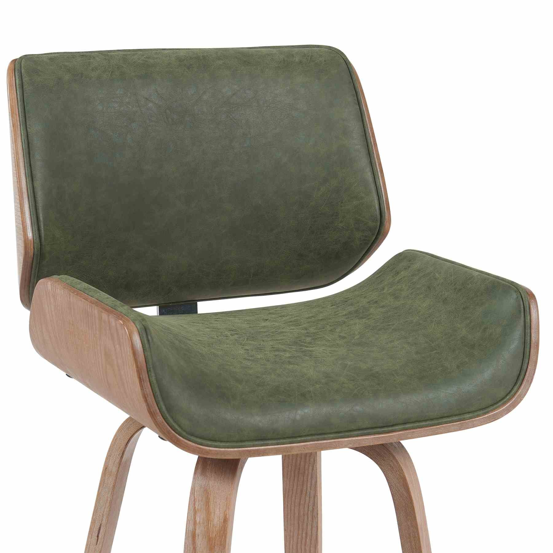 Tyler Modern Swivel Bar Stool with White Wash Finished Wood and Vintage Green Upholstery - Image 4