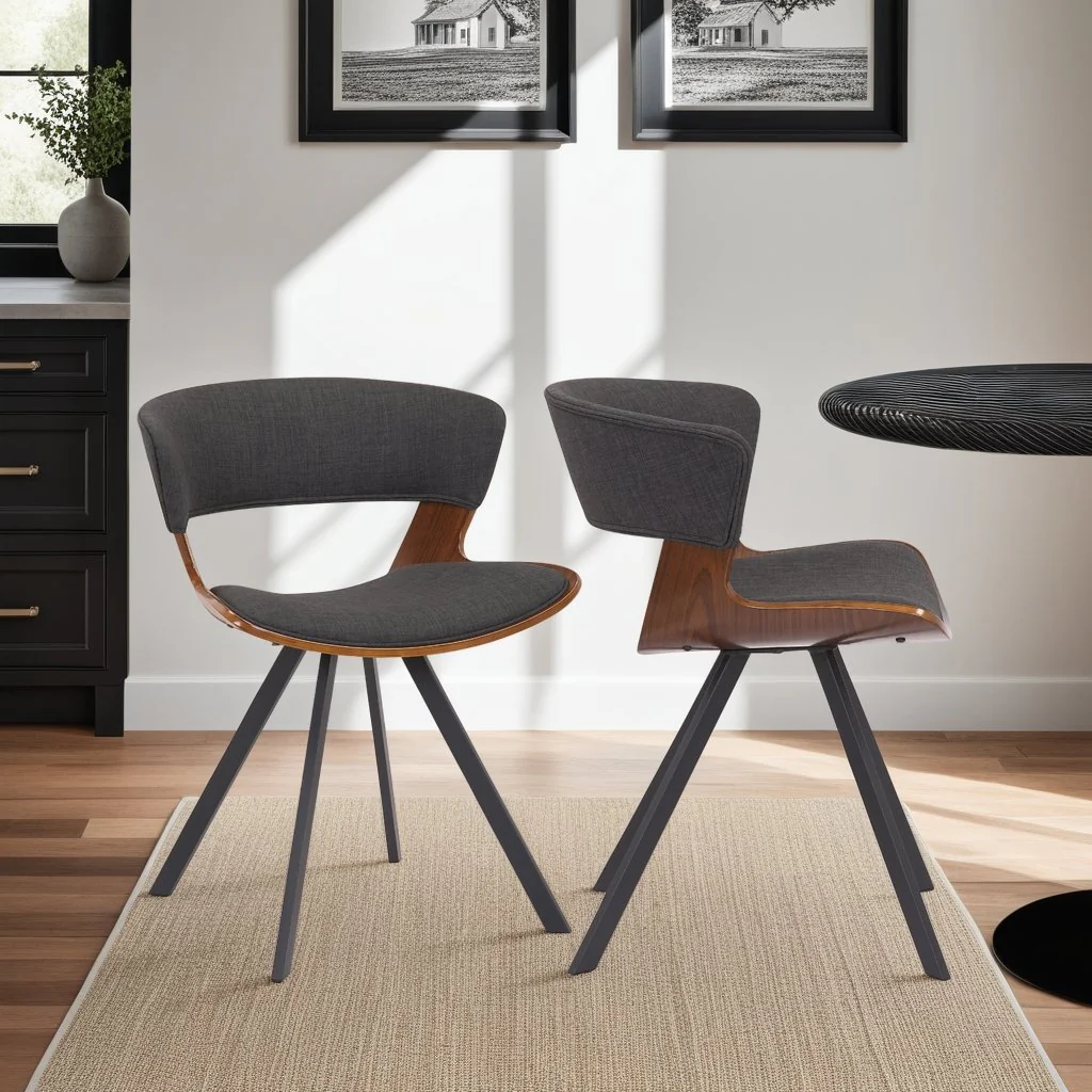 Ulric Wood and Metal Modern Dining Room Accent Chair in Charcoal Gray - Image 6