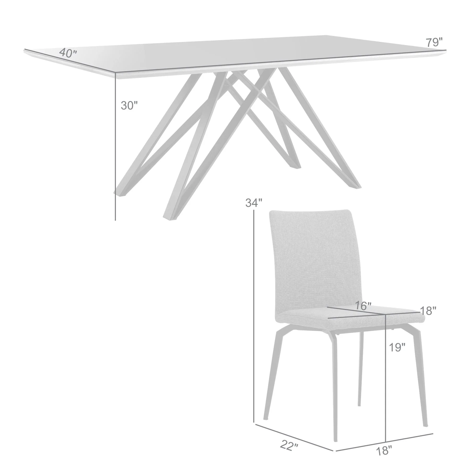 Urbino Lyon 5 Piece Dining Set with Gray Fabric Chairs - Image 8