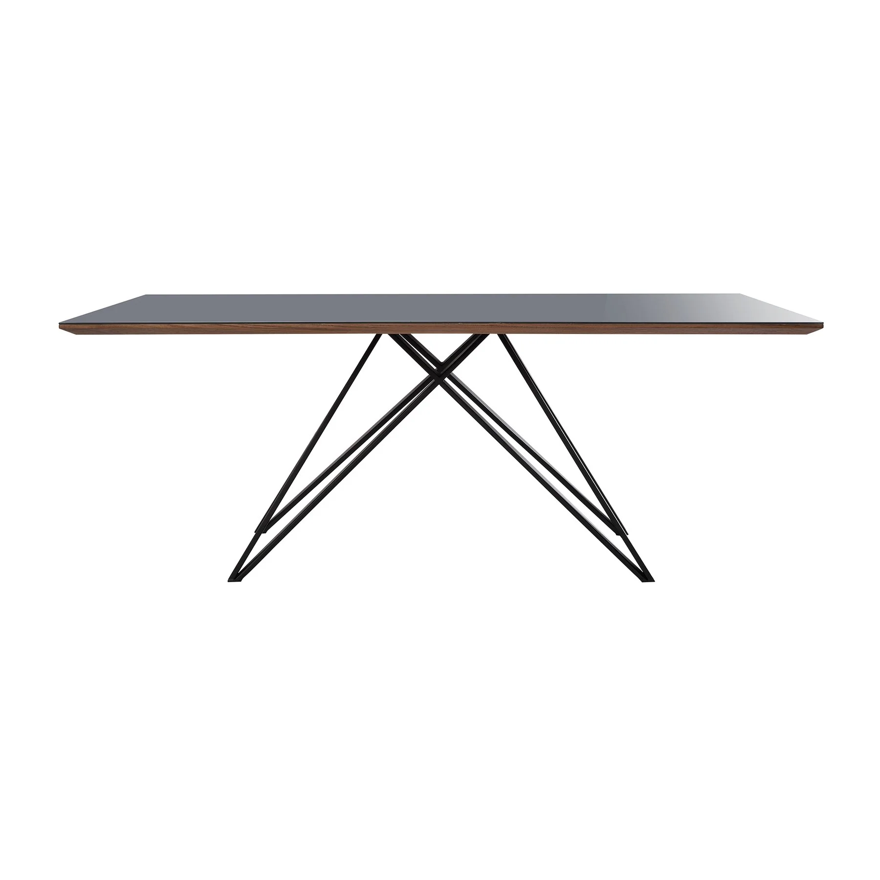 Urbino Mid-Century Dining Table in Matte Black Finish with Walnut and Dark Gray Glass Top - Image 2