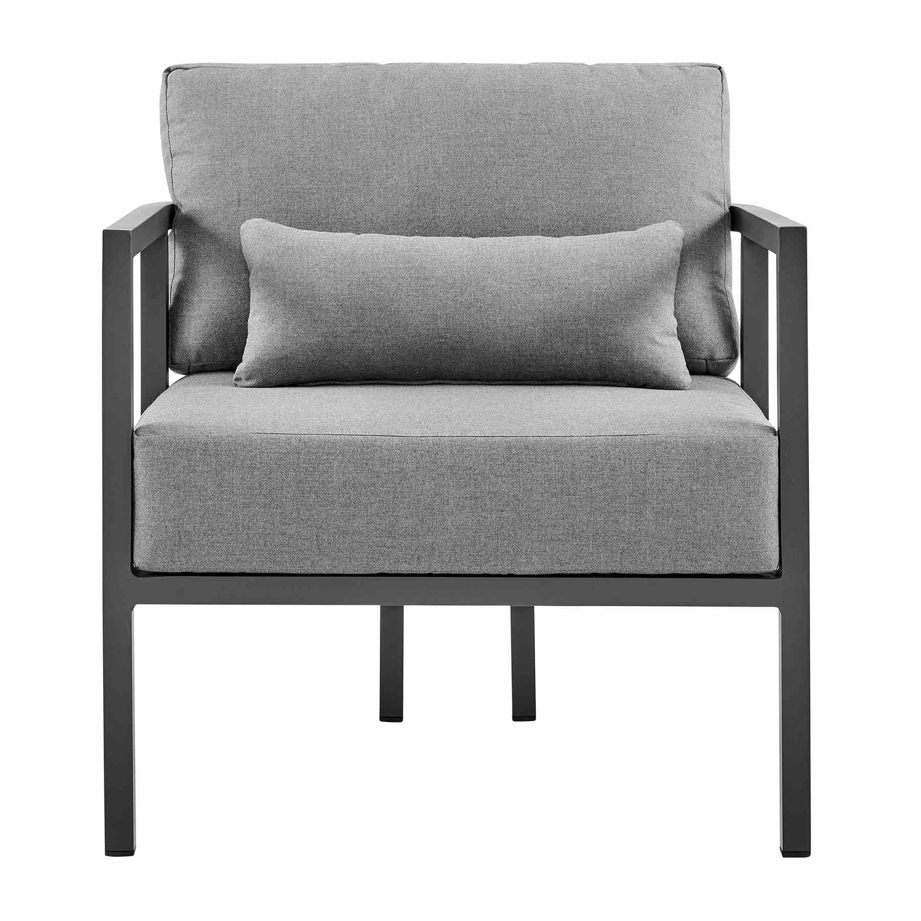 Valentina 4 Piece Dark Gray Aluminum Outdoor Seating Set with Dark Gray Cushions - Image 5