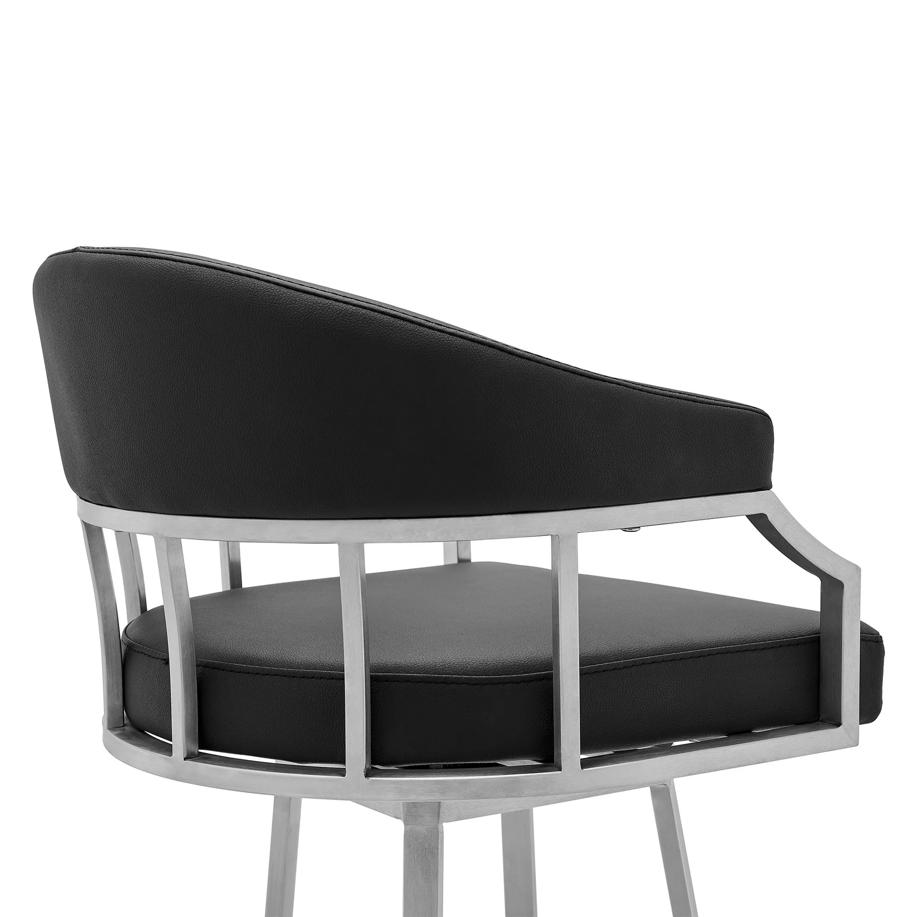 Valerie 26" Counter Height Swivel Modern Black Faux Leather Bar and Counter Stool in Brushed Stainless Steel Finish - Image 5