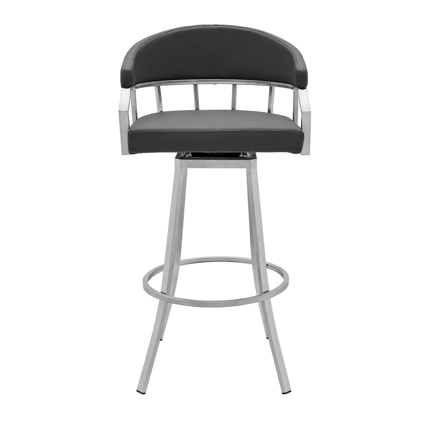 Valerie 26" Counter Height Swivel Modern Slate Gray Faux Leather Bar and Counter Stool in Brushed Stainless Steel Finish - Image 2