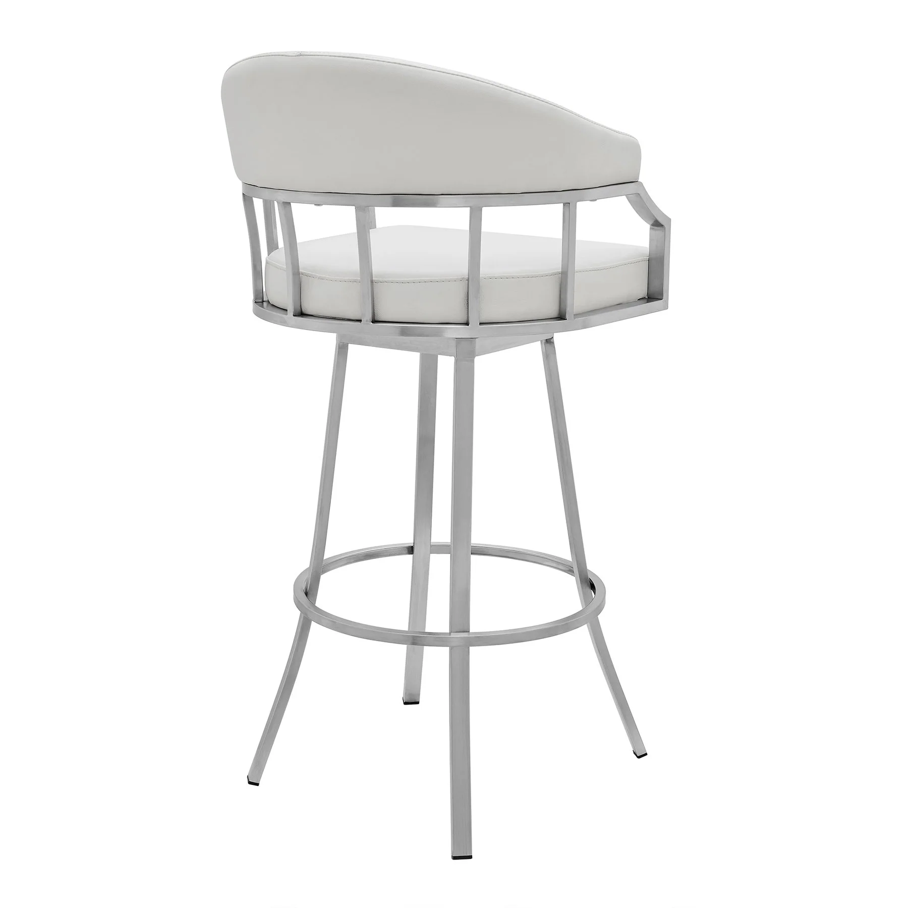 Valerie 26" Counter Height Swivel Modern White Faux Leather Bar and Counter Stool in Brushed Stainless Steel Finish - Image 3