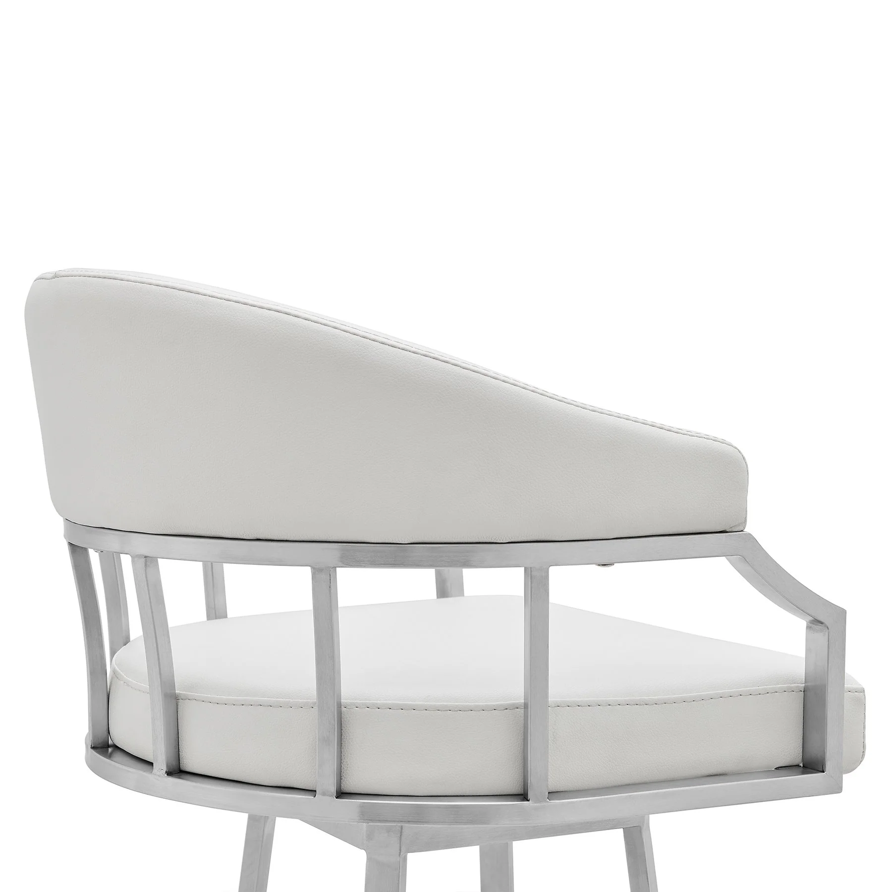 Valerie 26" Counter Height Swivel Modern White Faux Leather Bar and Counter Stool in Brushed Stainless Steel Finish - Image 5