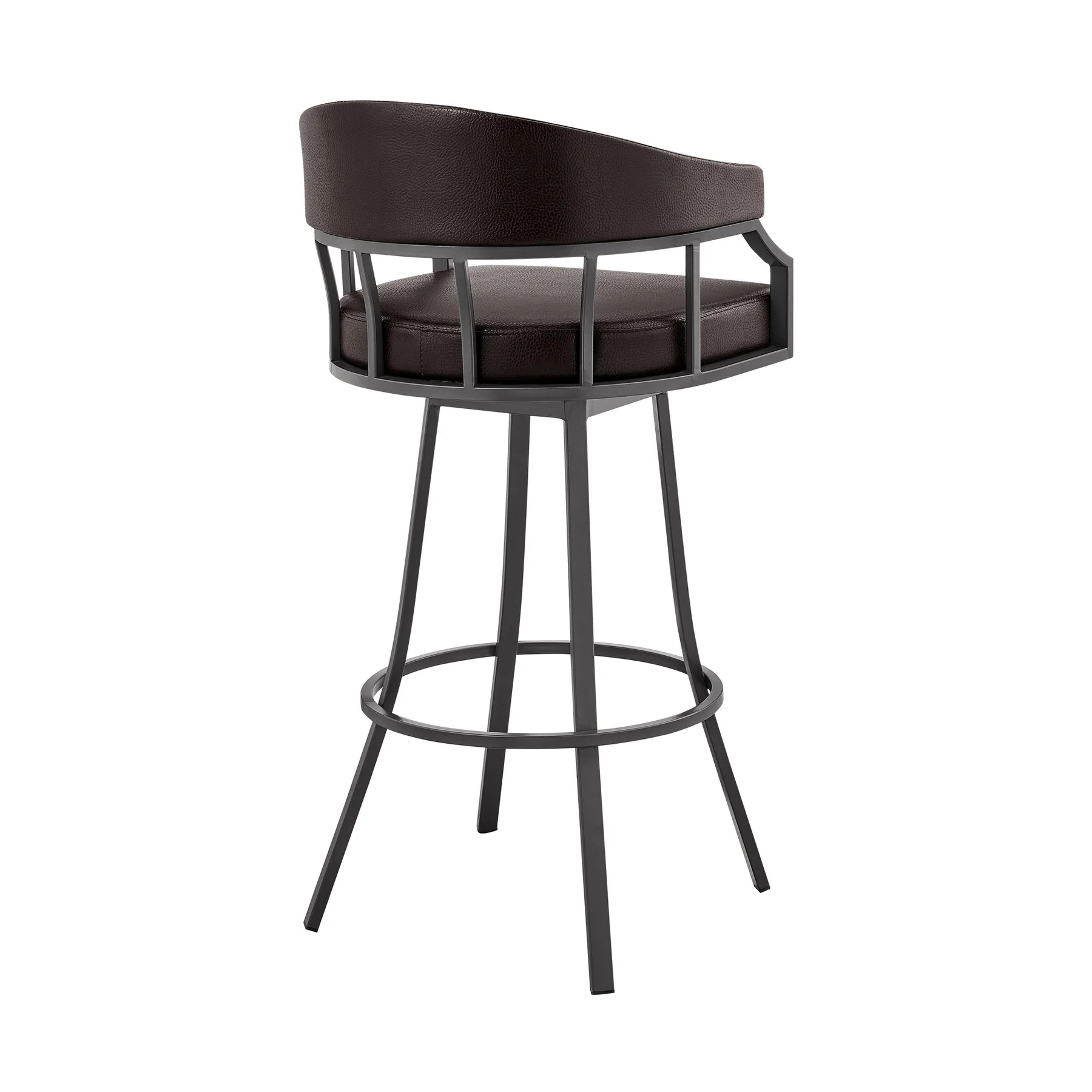 Valerie 26" Swivel Brown Faux Leather and Java Brown Metal Bar Stool - Image 4