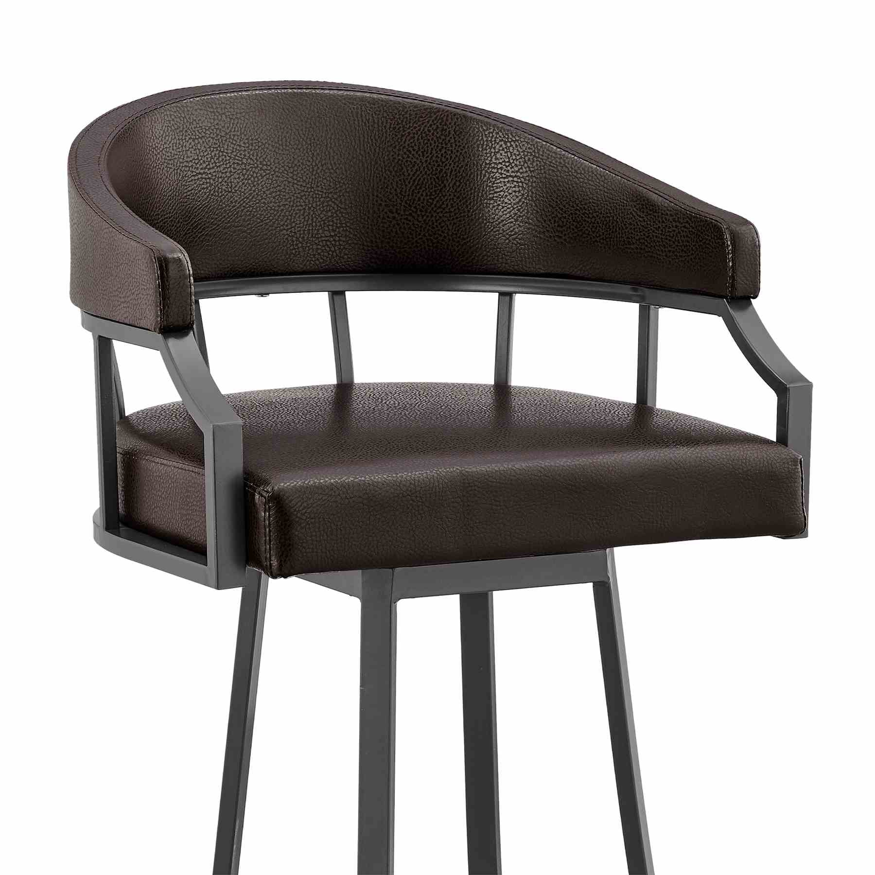 Valerie 26" Swivel Brown Faux Leather and Java Brown Metal Bar Stool - Image 6