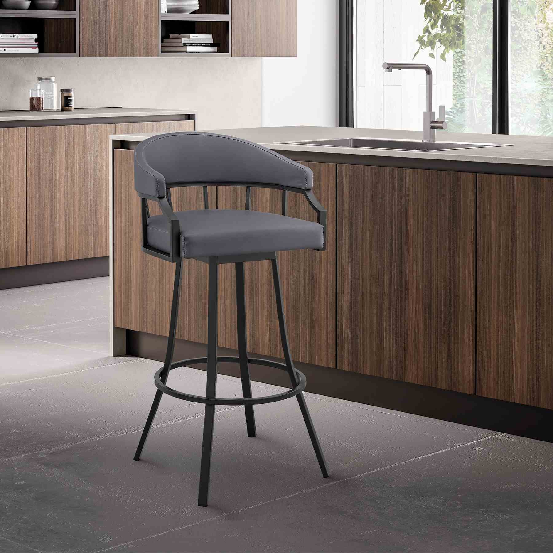 Valerie 26" Swivel Slate Gray Faux Leather and Black Metal Bar Stool - Image 10
