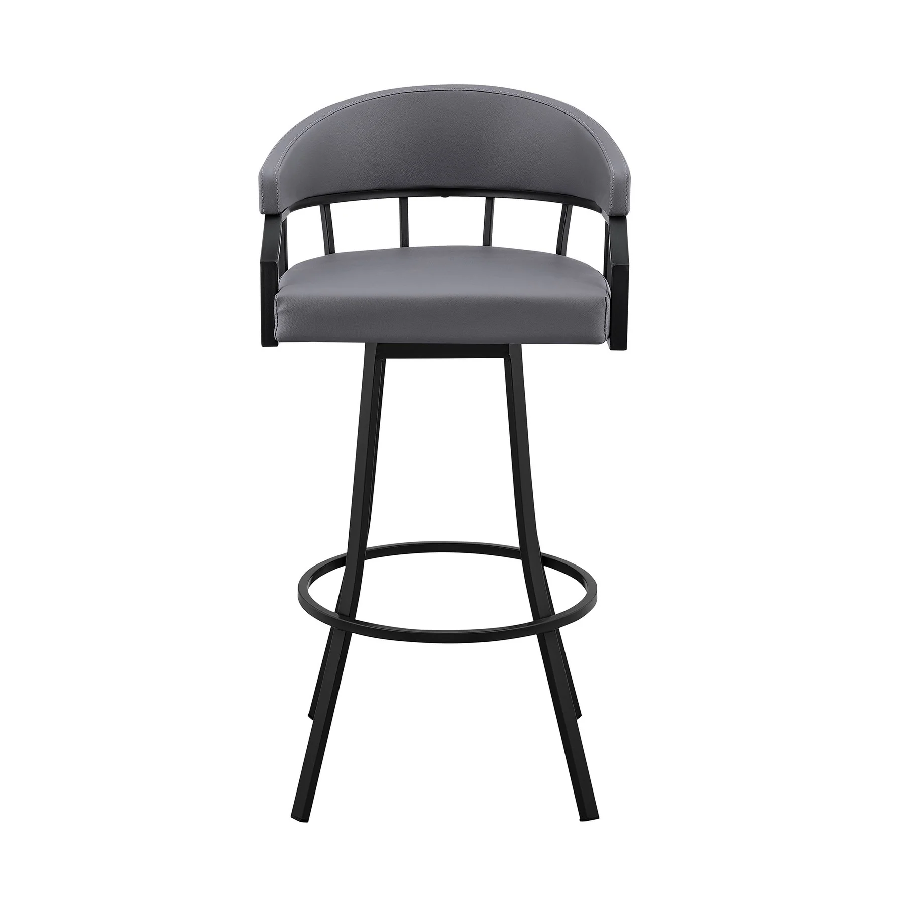 Valerie 26" Swivel Slate Gray Faux Leather and Black Metal Bar Stool - Image 2