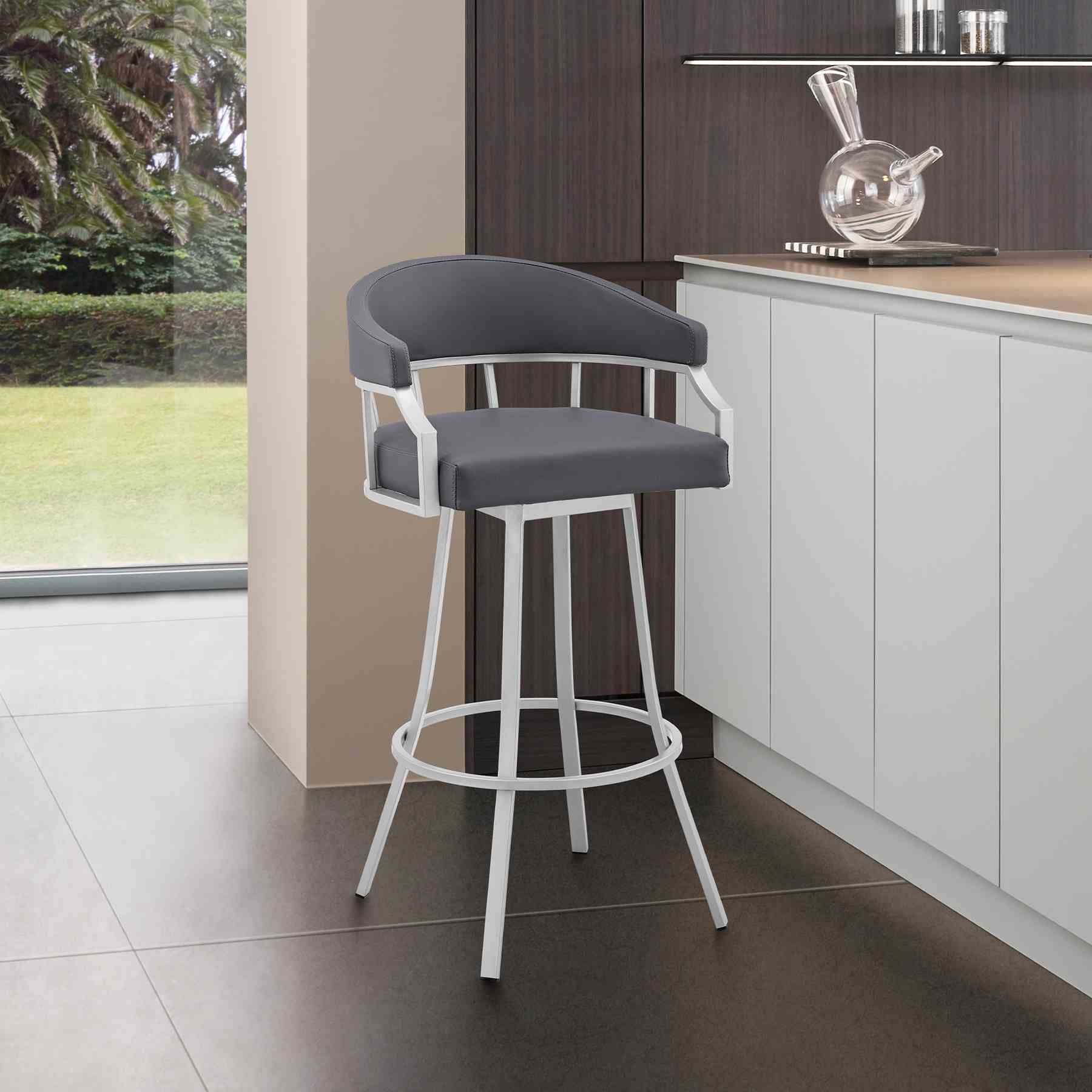Valerie 26" Swivel Slate Gray Faux Leather and Silver Metal Bar Stool - Image 10