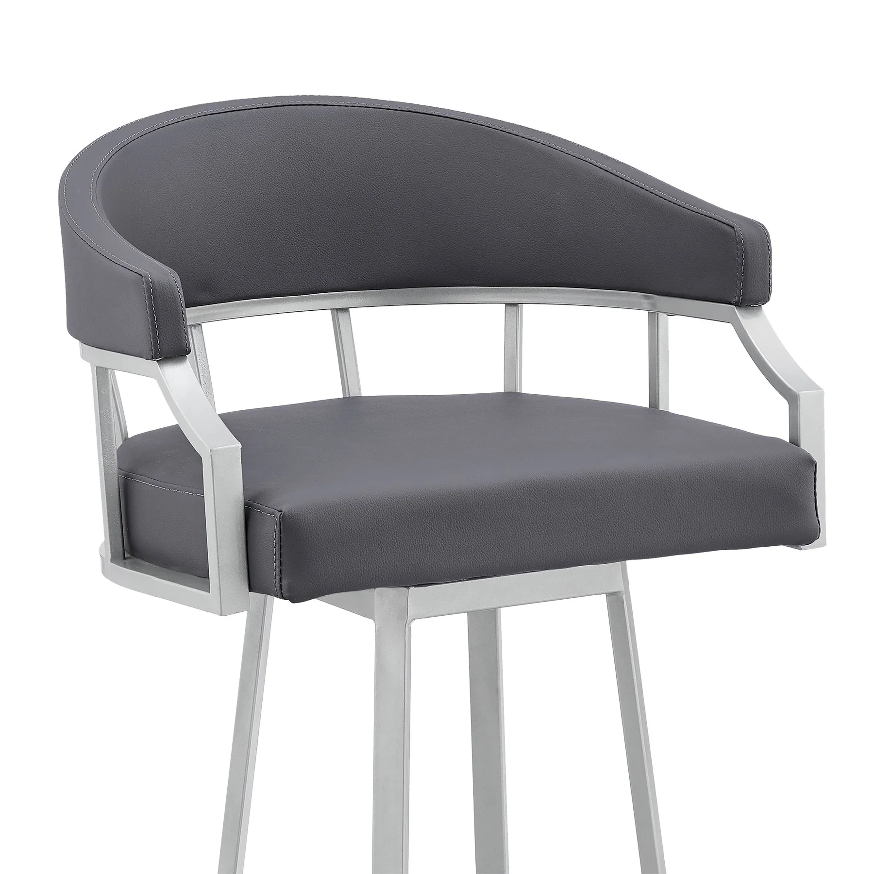 Valerie 26" Swivel Slate Gray Faux Leather and Silver Metal Bar Stool - Image 6
