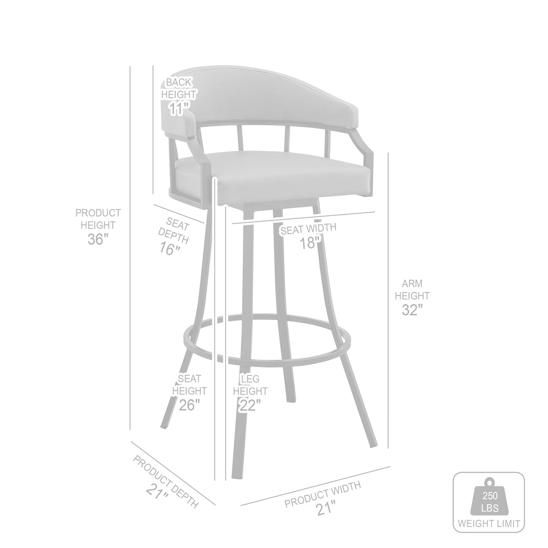 Valerie 26" Swivel White Faux Leather and Silver Metal Bar Stool - Image 11