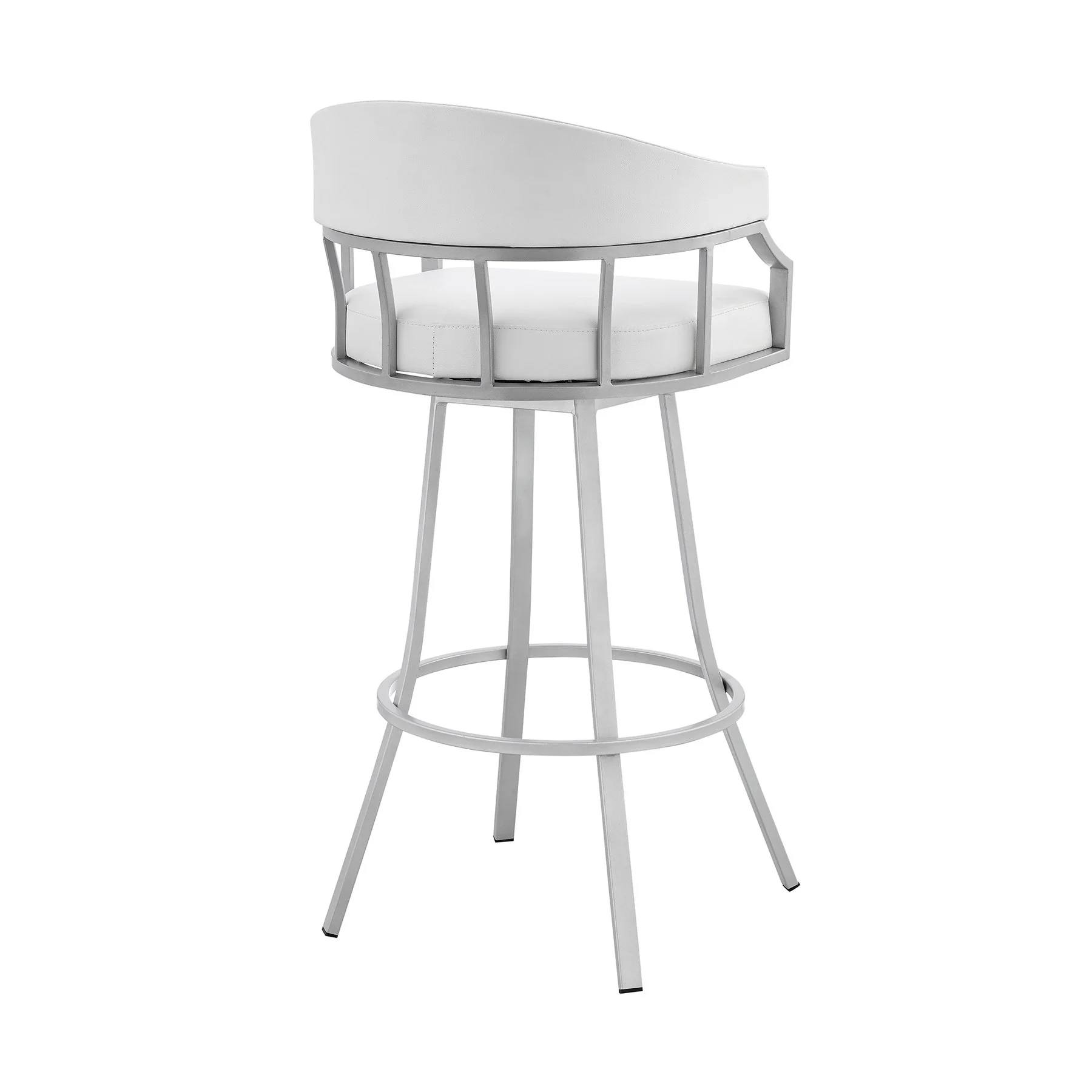 Valerie 26" Swivel White Faux Leather and Silver Metal Bar Stool - Image 4