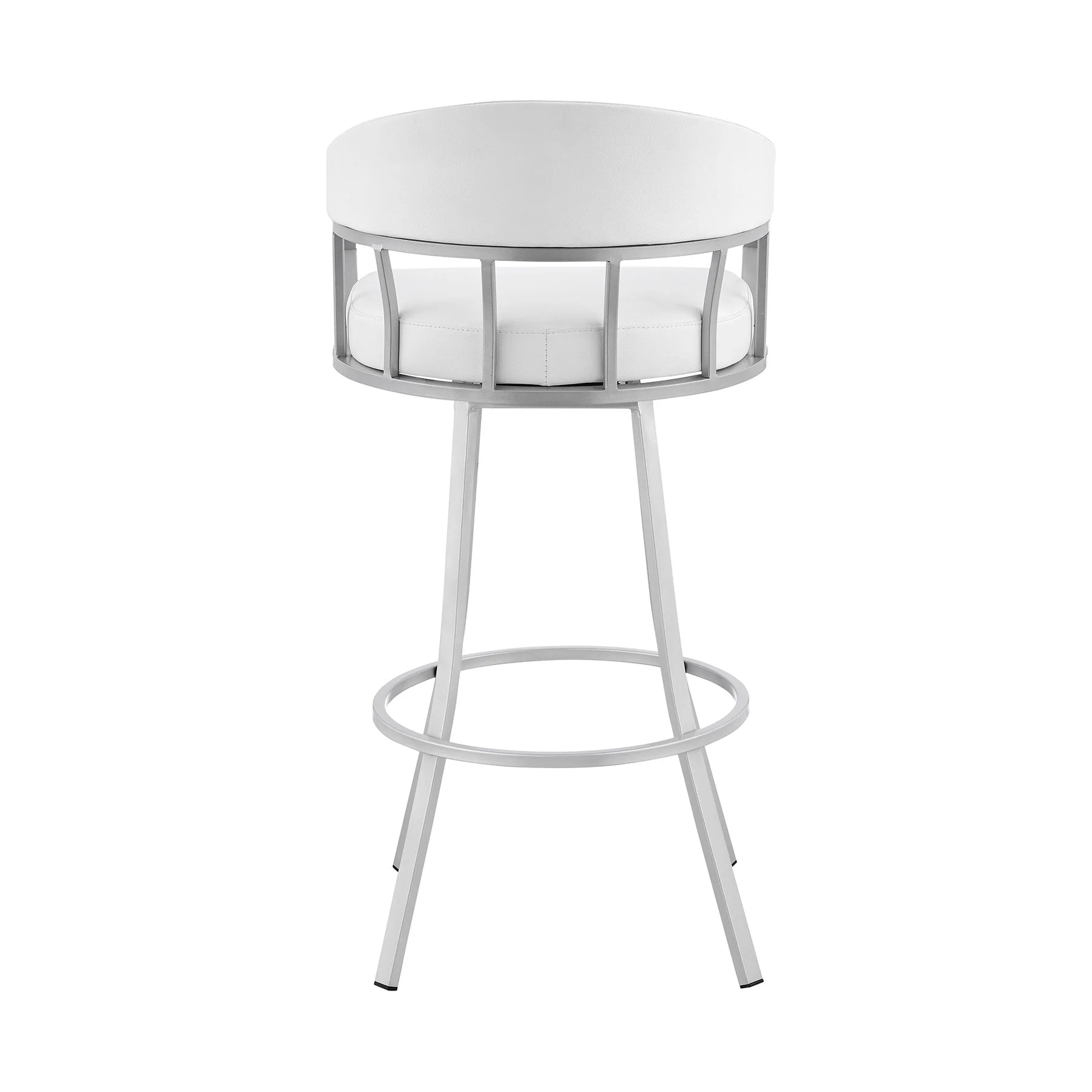Valerie 26" Swivel White Faux Leather and Silver Metal Bar Stool - Image 5