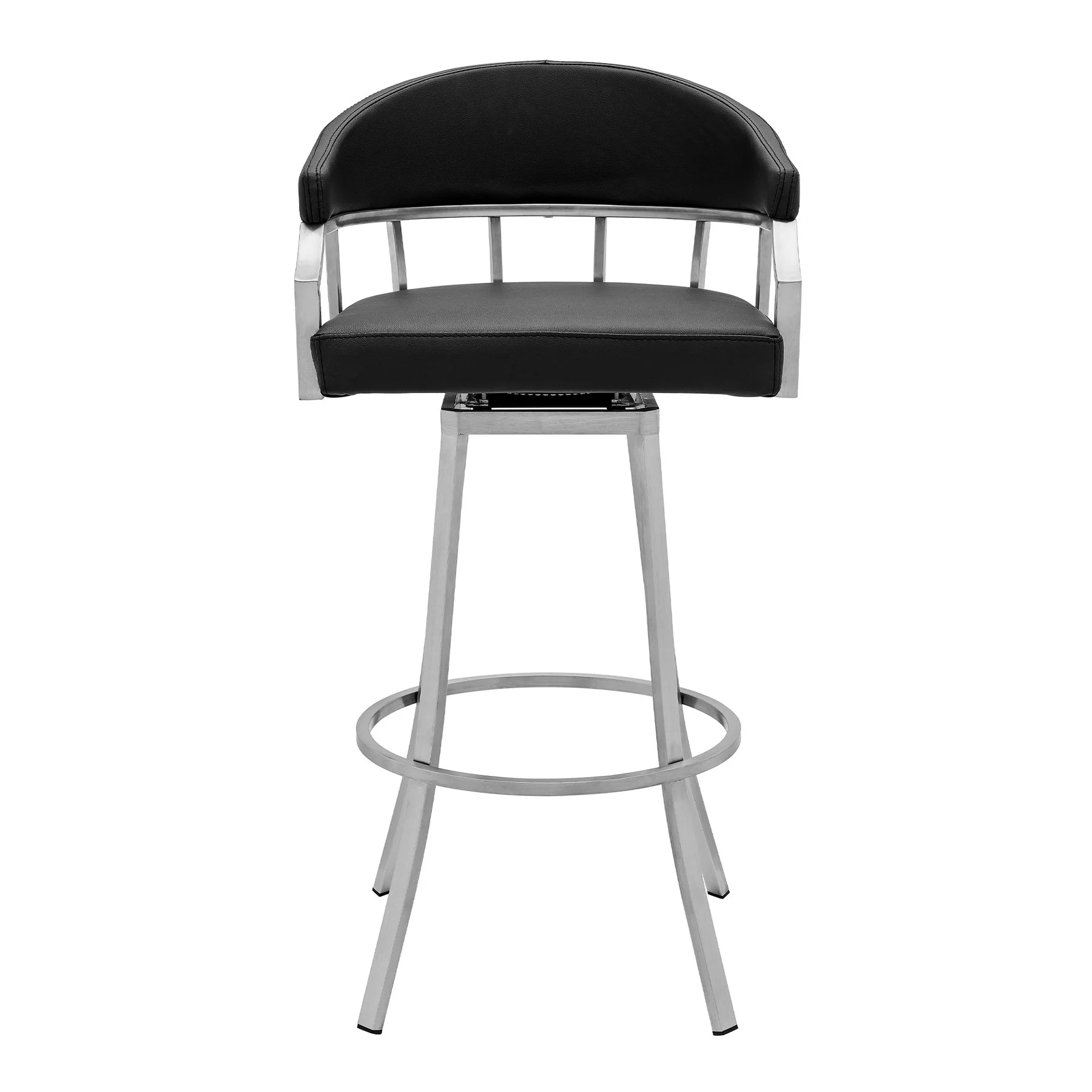 Valerie 30" Bar Height Swivel Modern Black Faux Leather Bar and Counter Stool in Brushed Stainless Steel Finish - Image 2