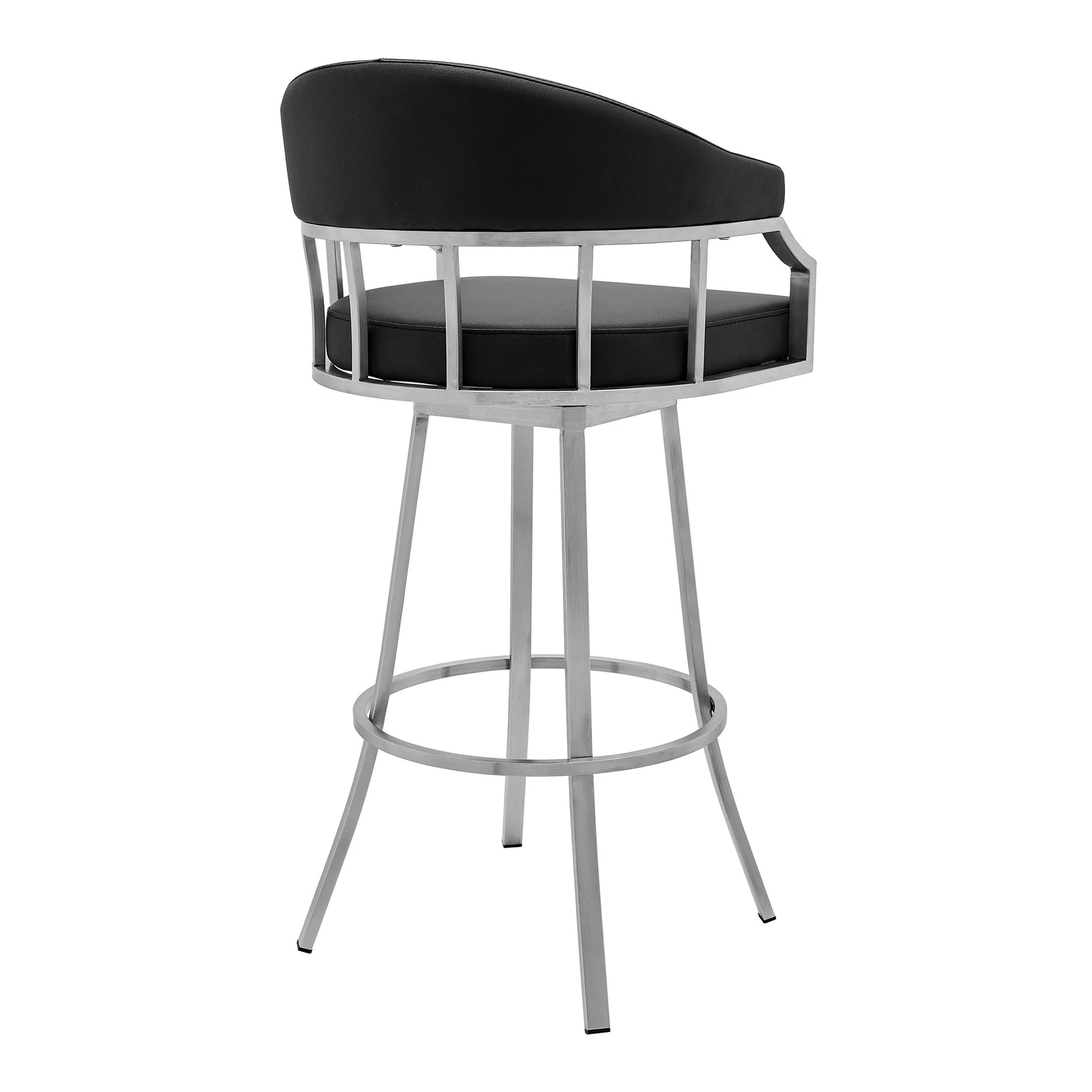 Valerie 30" Bar Height Swivel Modern Black Faux Leather Bar and Counter Stool in Brushed Stainless Steel Finish - Image 3