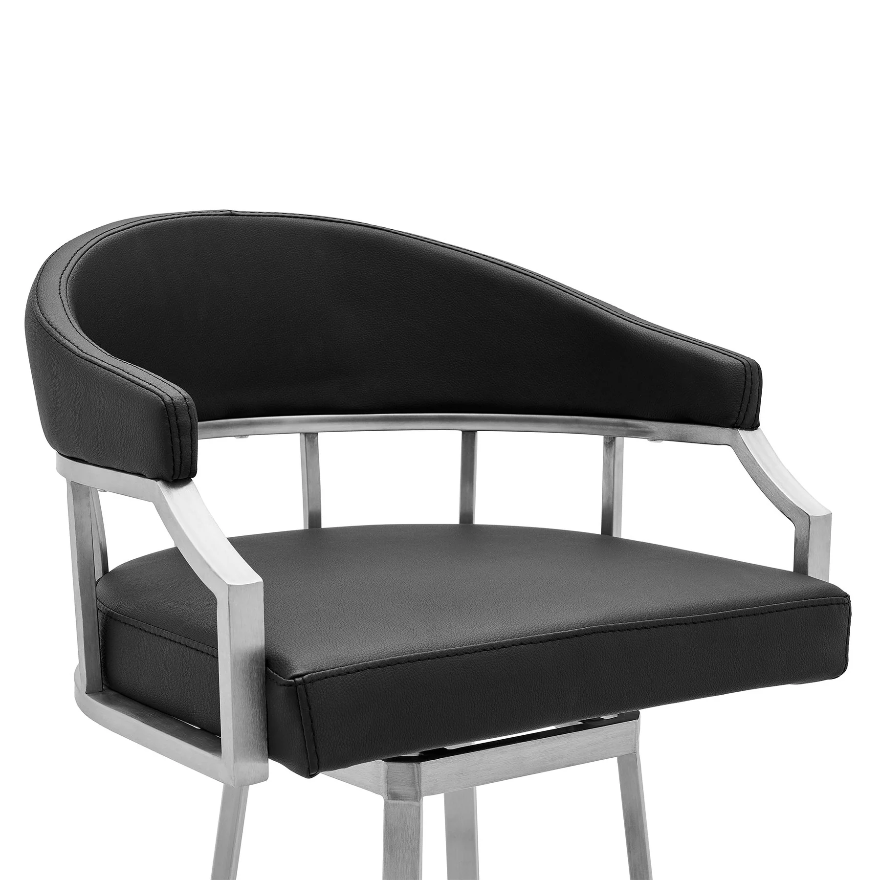 Valerie 30" Bar Height Swivel Modern Black Faux Leather Bar and Counter Stool in Brushed Stainless Steel Finish - Image 4