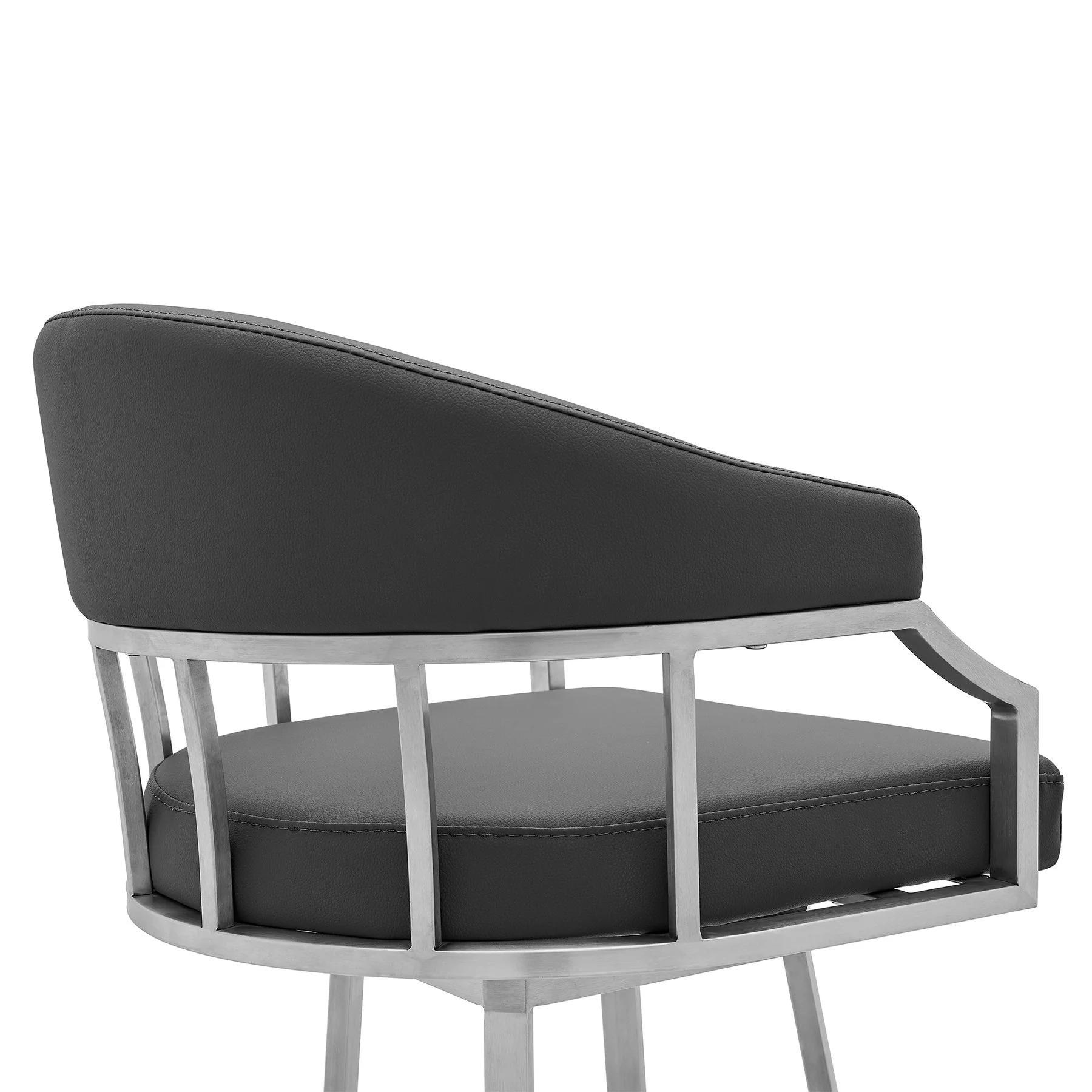 Valerie 30" Bar Height Swivel Modern Slate Gray Faux Leather Bar and Counter Stool in Brushed Stainless Steel Finish - Image 5