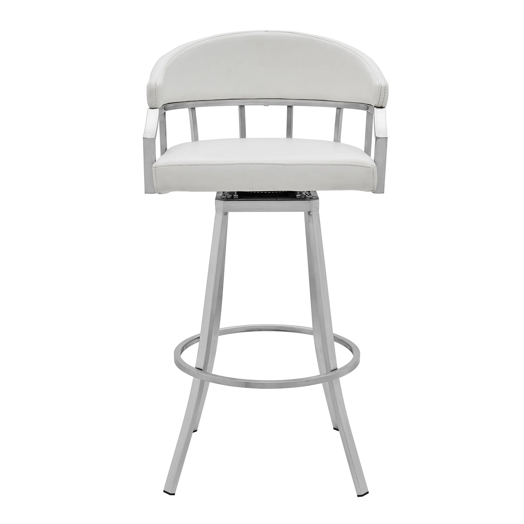Valerie 30" Bar Height Swivel Modern White Faux Leather Bar and Counter Stool in Brushed Stainless Steel Finish - Image 2