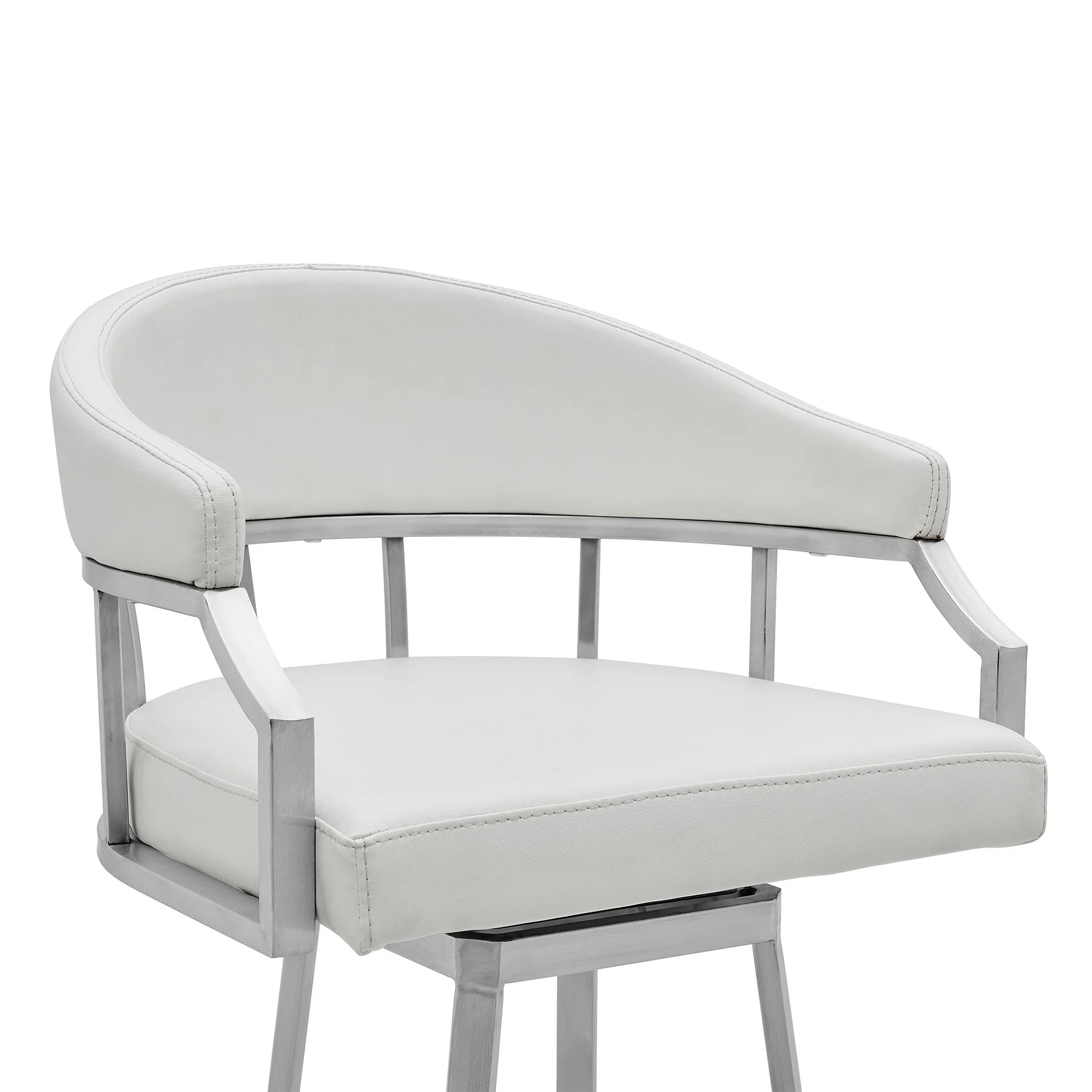 Valerie 30" Bar Height Swivel Modern White Faux Leather Bar and Counter Stool in Brushed Stainless Steel Finish - Image 4