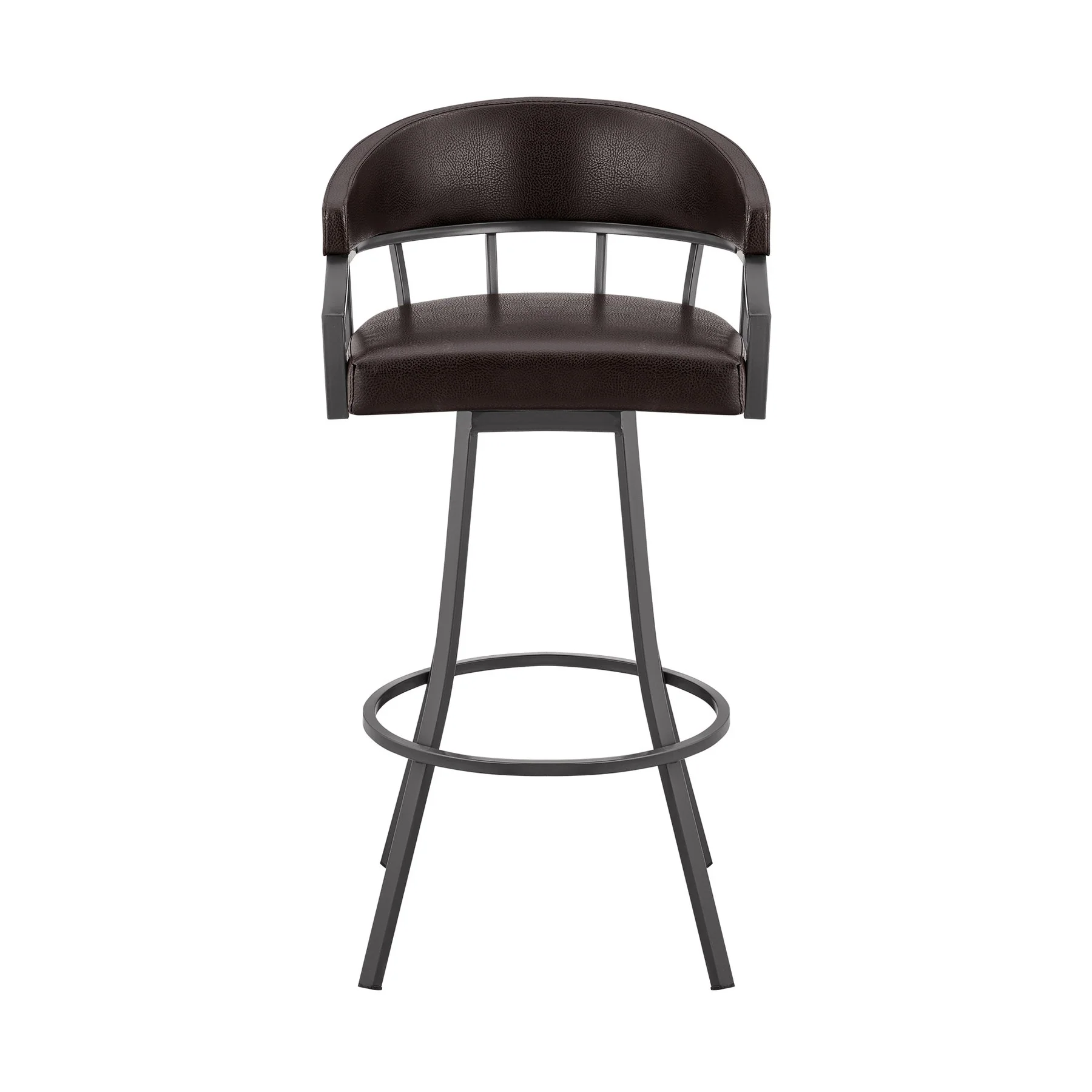 Valerie 30" Swivel Brown Faux Leather and Java Brown Metal Bar Stool - Image 2