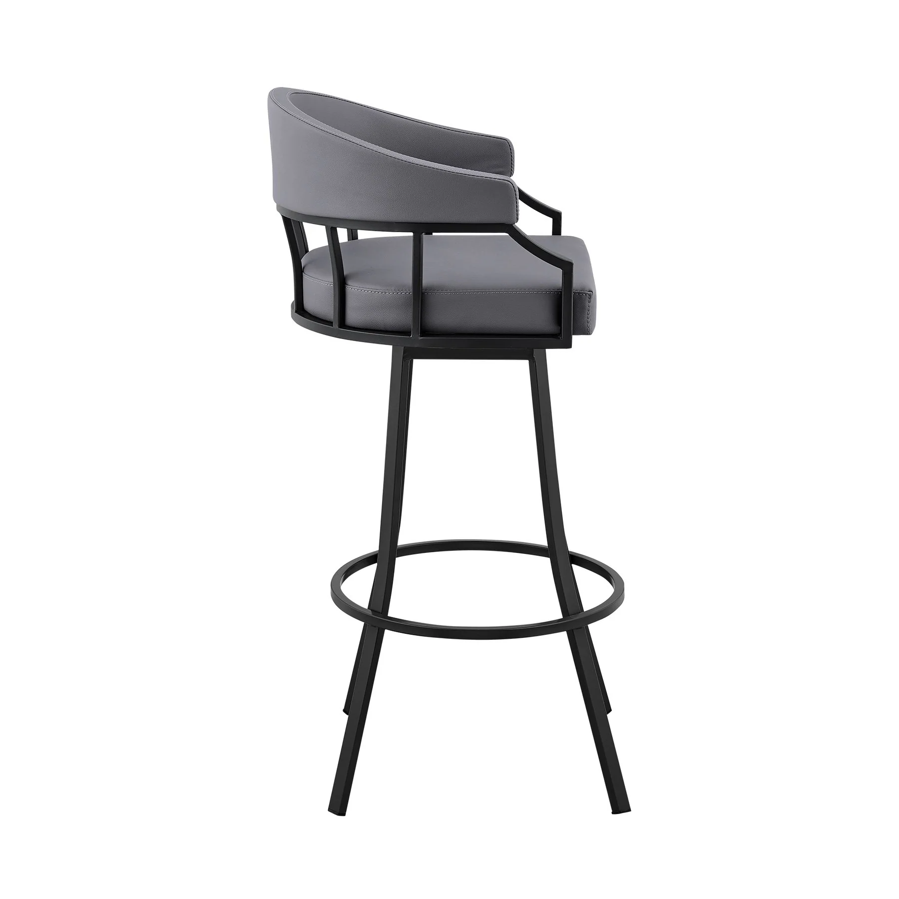 Valerie 30" Swivel Slate Gray Faux Leather and Black Metal Bar Stool - Image 3