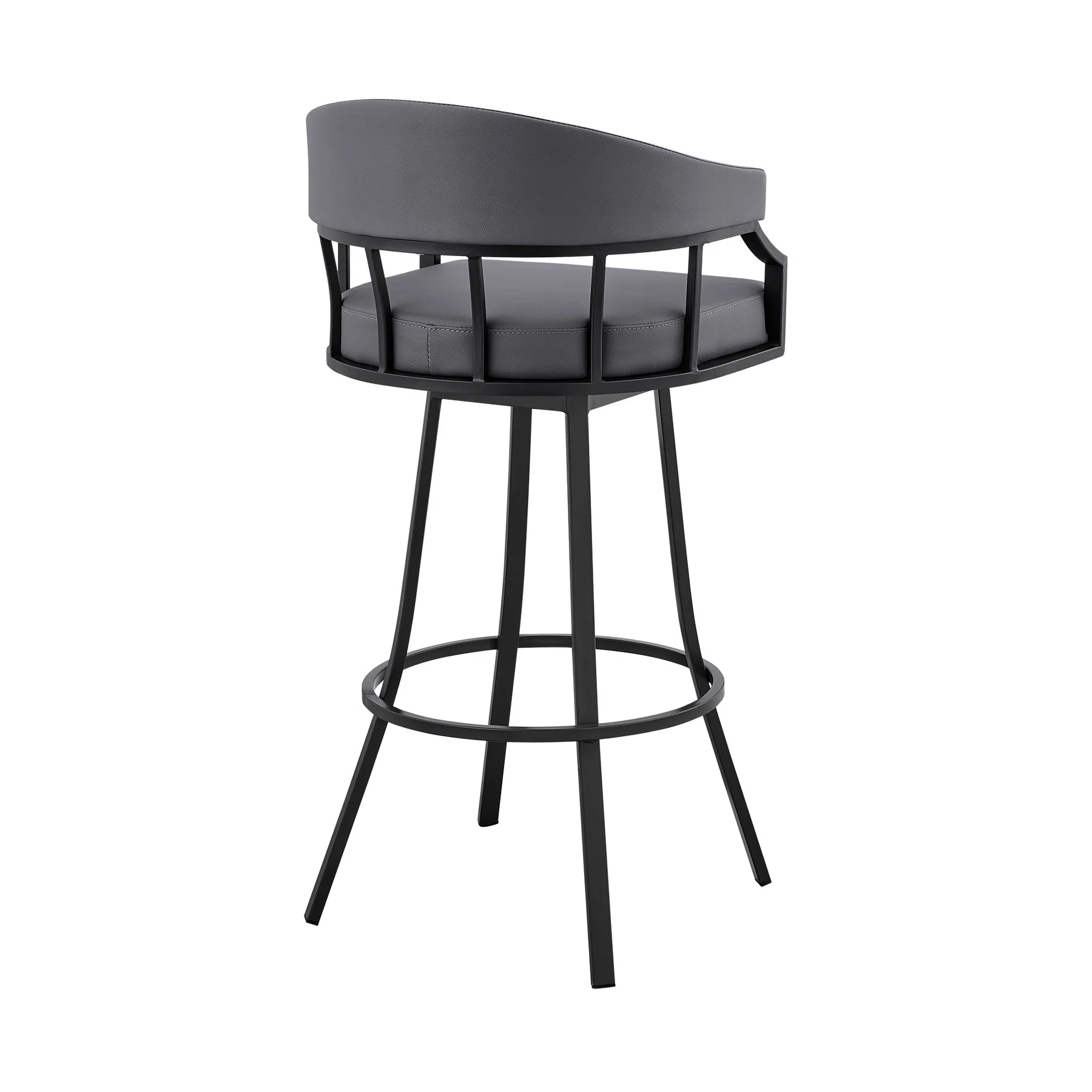 Valerie 30" Swivel Slate Gray Faux Leather and Black Metal Bar Stool - Image 4