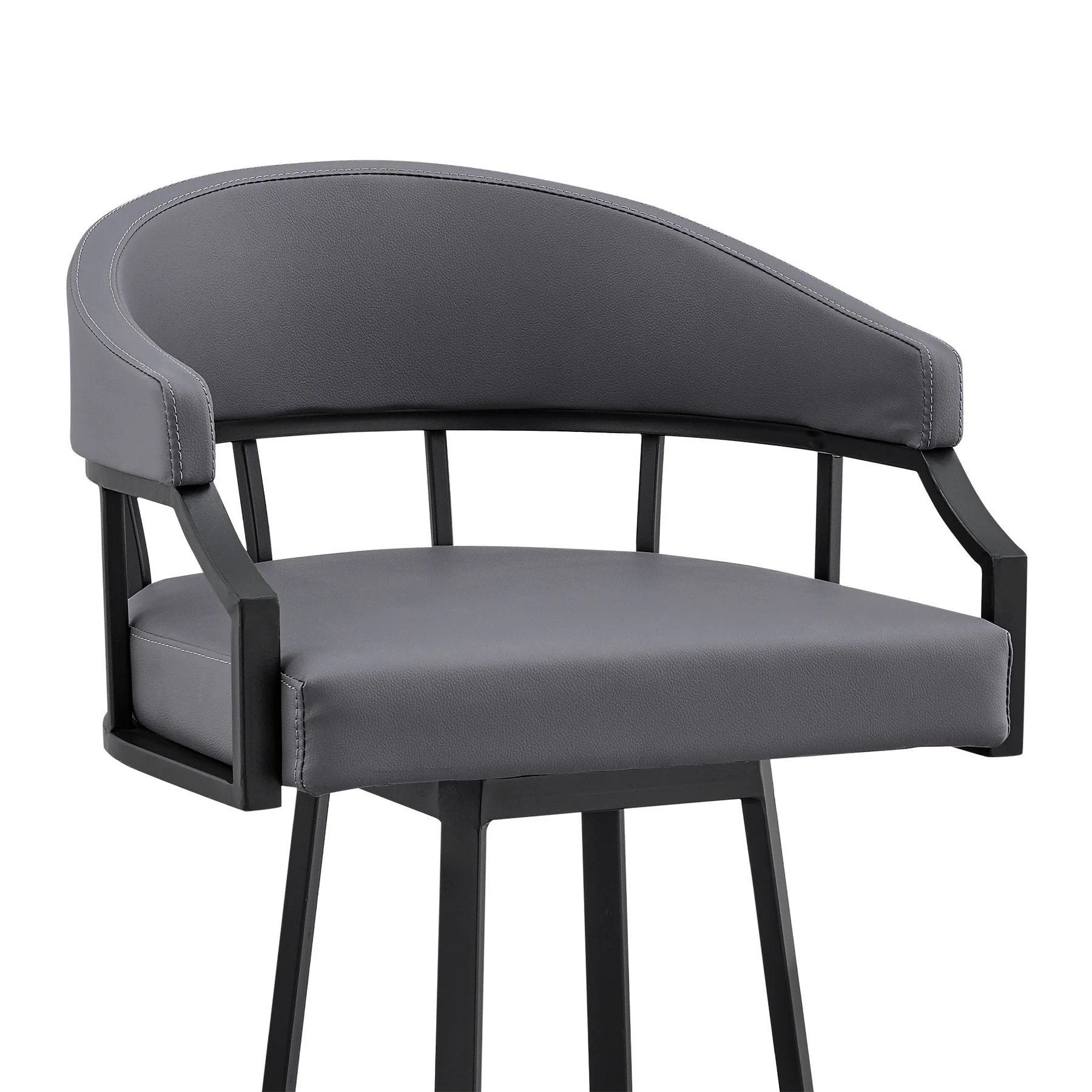 Valerie 30" Swivel Slate Gray Faux Leather and Black Metal Bar Stool - Image 6