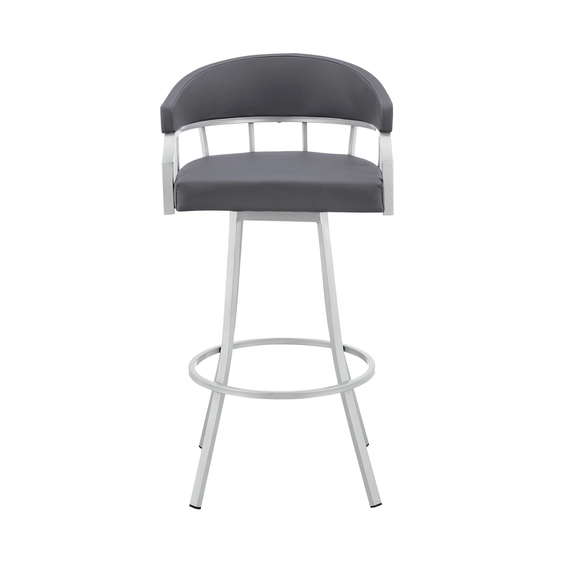 Valerie 30" Swivel Slate Gray Faux Leather and Silver Metal Bar Stool - Image 2