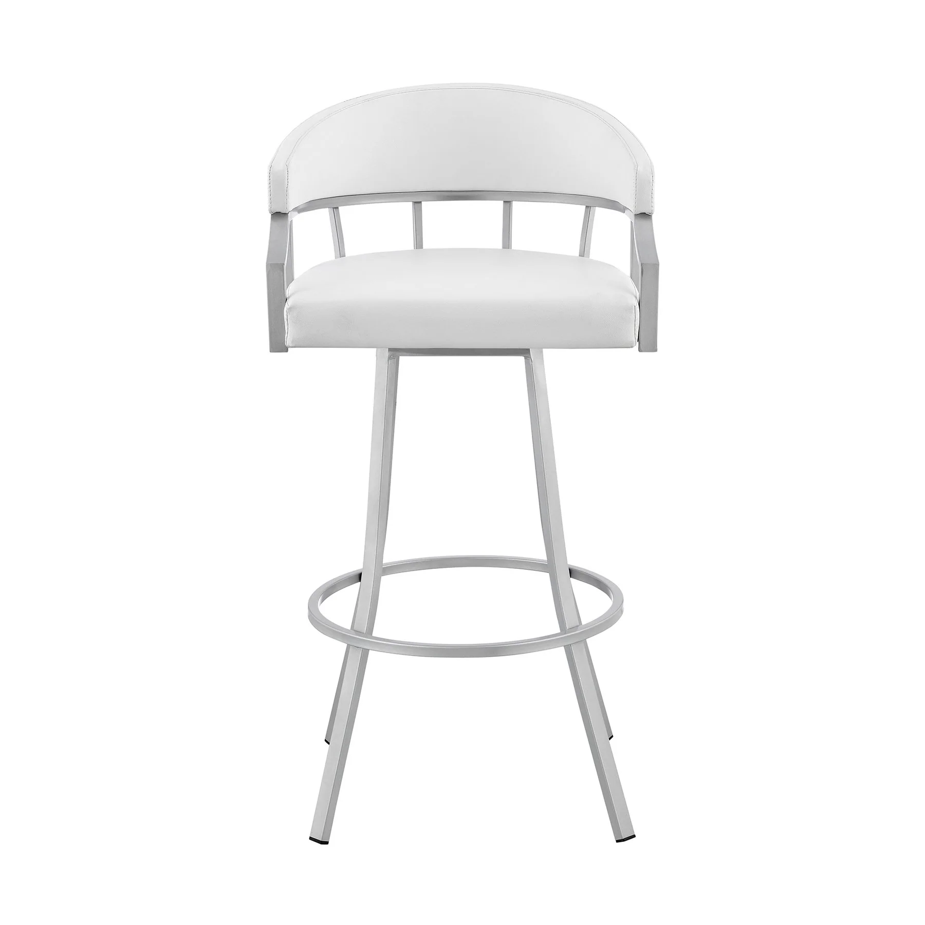 Valerie 30" Swivel White Faux Leather and Silver Metal Bar Stool - Image 2