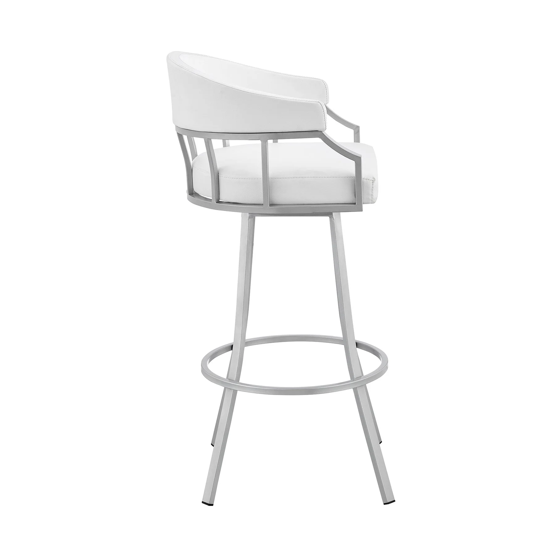 Valerie 30" Swivel White Faux Leather and Silver Metal Bar Stool - Image 3