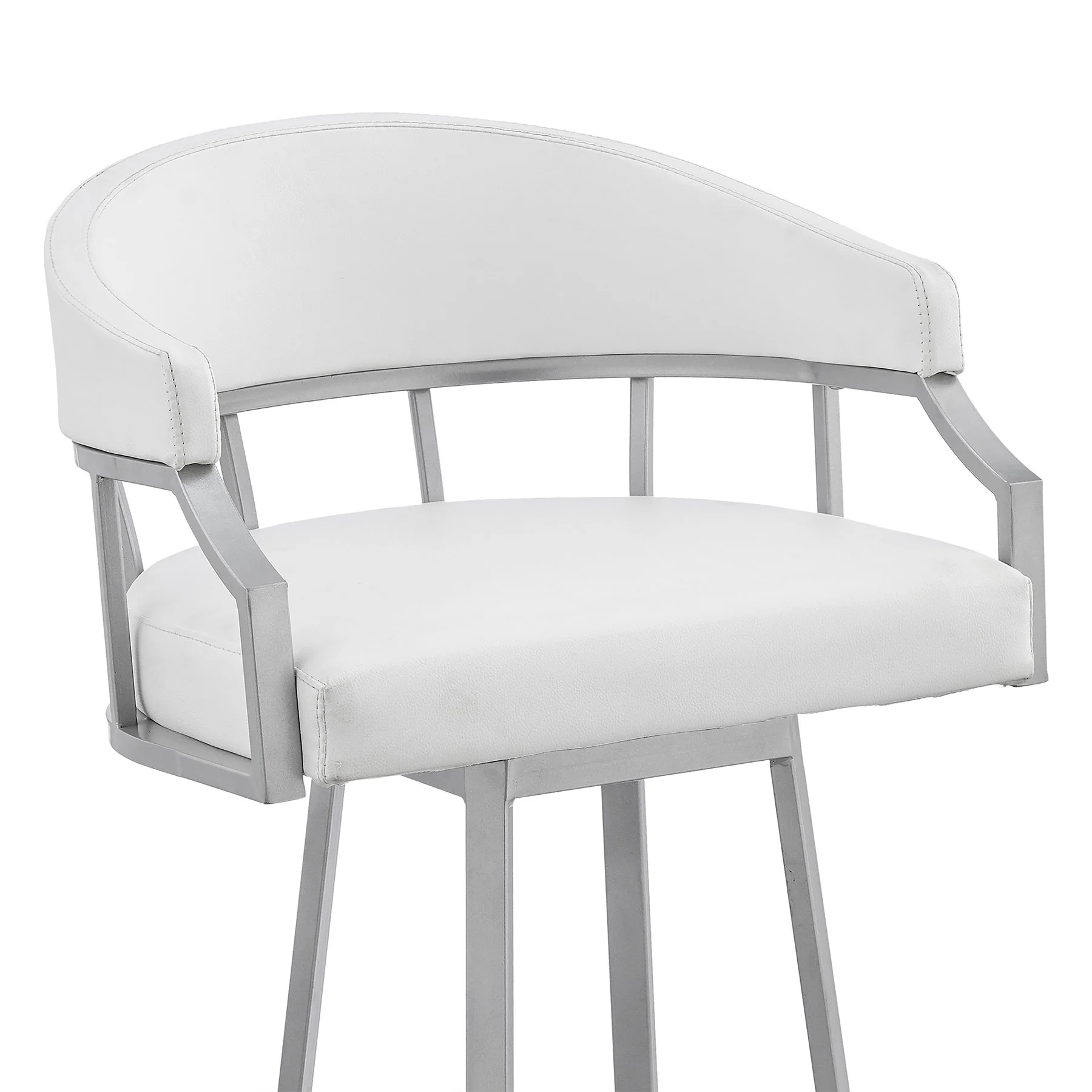 Valerie 30" Swivel White Faux Leather and Silver Metal Bar Stool - Image 6