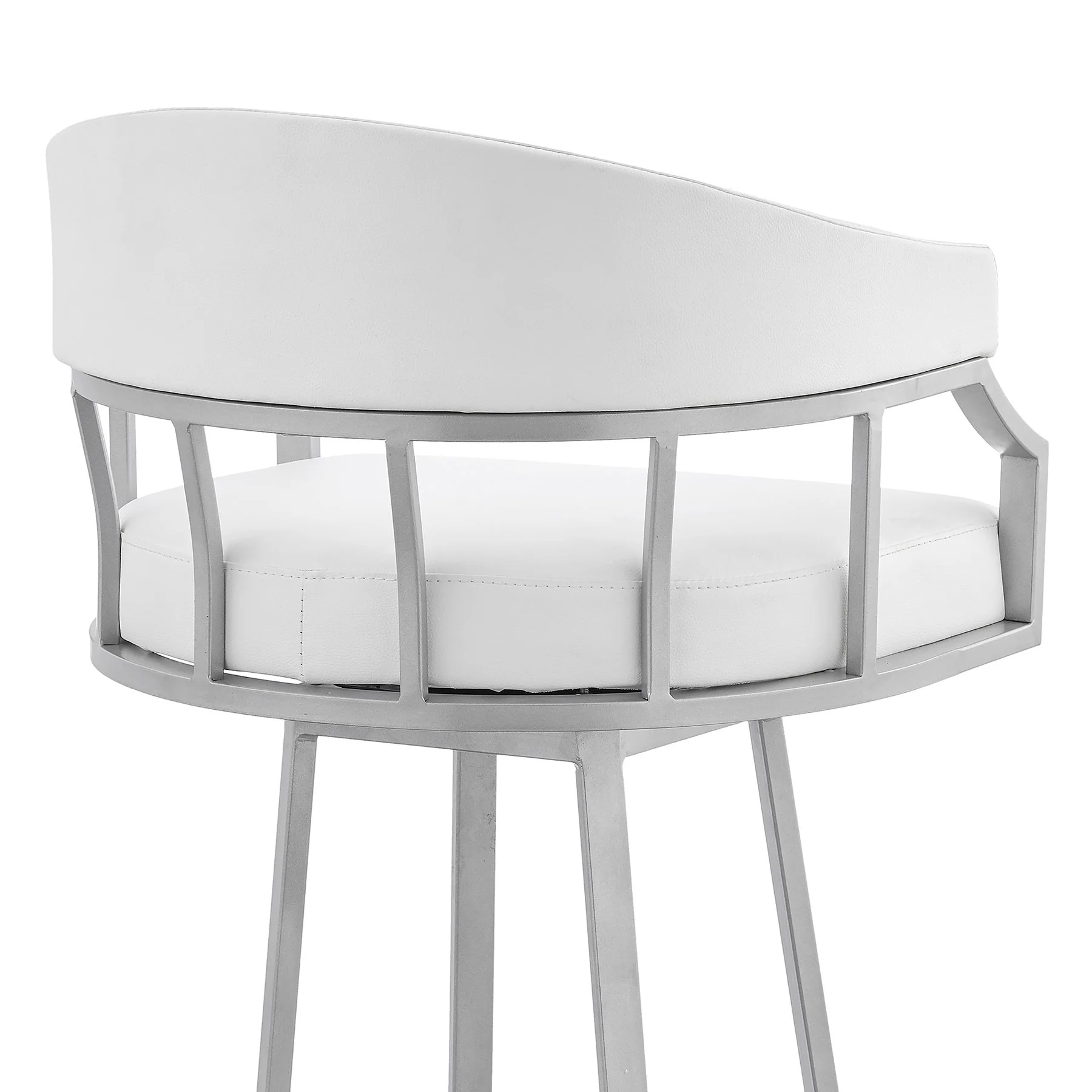 Valerie 30" Swivel White Faux Leather and Silver Metal Bar Stool - Image 7