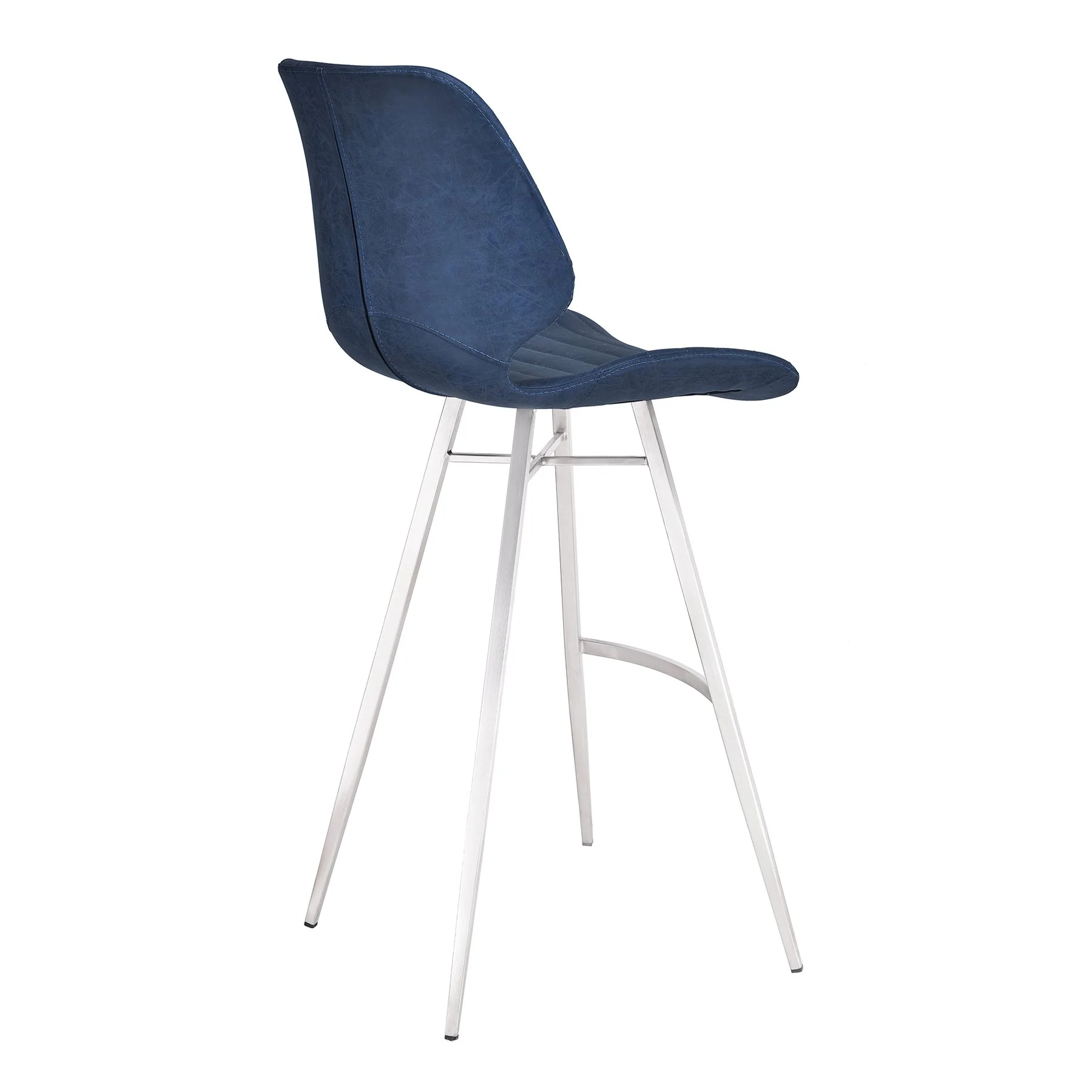 Valor 26" Counter Height Barstool in Brushed Stainless Steel with Dark Vintage Blue Faux Leather - Image 3
